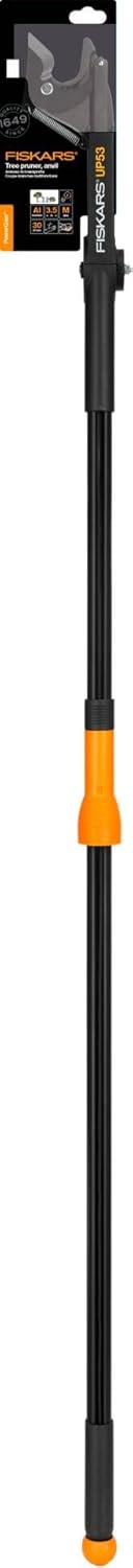Fiskars Coupe-Branches Multifonctions Télescopique, pour Bois vert et Rameaux, Revêtement antiadhésif, Lame en acier/manche en aluminium, longueur 2,4 - 4 m, noir/orange, UPX86, 1023624