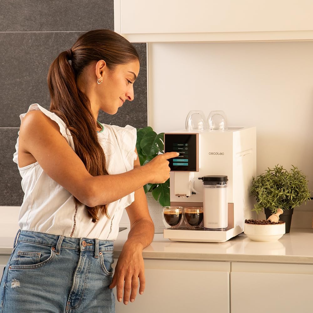 Cecotec Machine à Café Superautomatique Cremmaet Compactccino Black Rose, 19 bars, Réservoir à lait, Système Thermoblock, 5 niveaux de mouture, Réservoir à café 150g