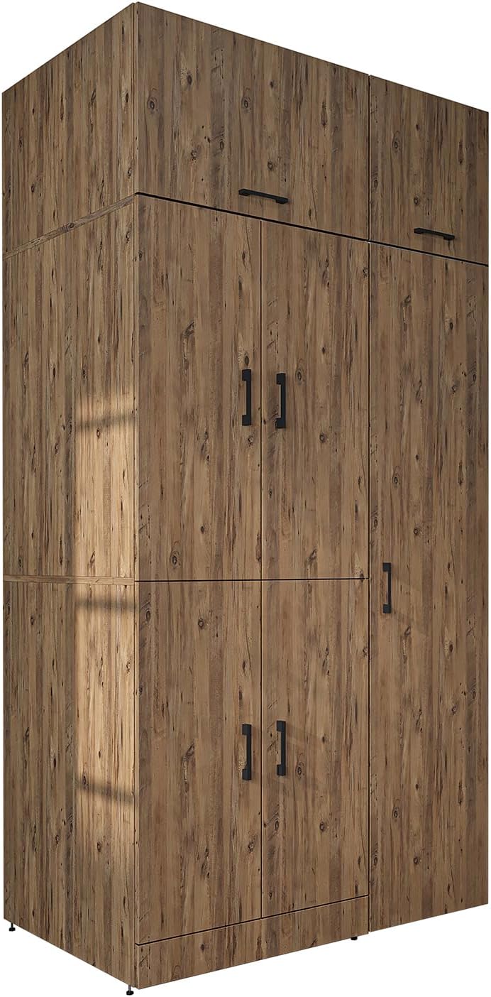 ROOMART Dora - Armoire de machine à laver - Pour sèche-linge et machine à laver - En 4 couleurs - Avec portes et panneau coulissant - Blanc - Chêne blanc - Chêne anthracite - Chêne blanc (chêne blanc)