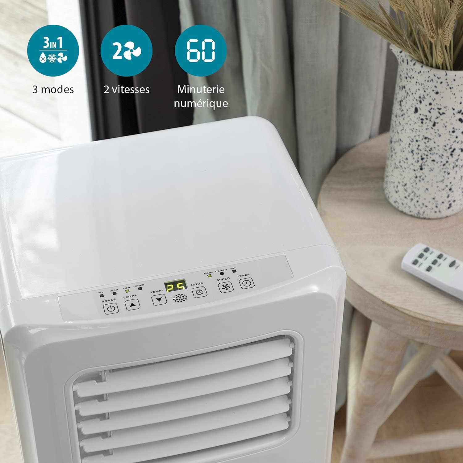 Climatiseur mobile Tristar AC-5560, 10 000 BTU et 2,9kw, fonctions refroidissement, déshumidification, ventilation et chauffage