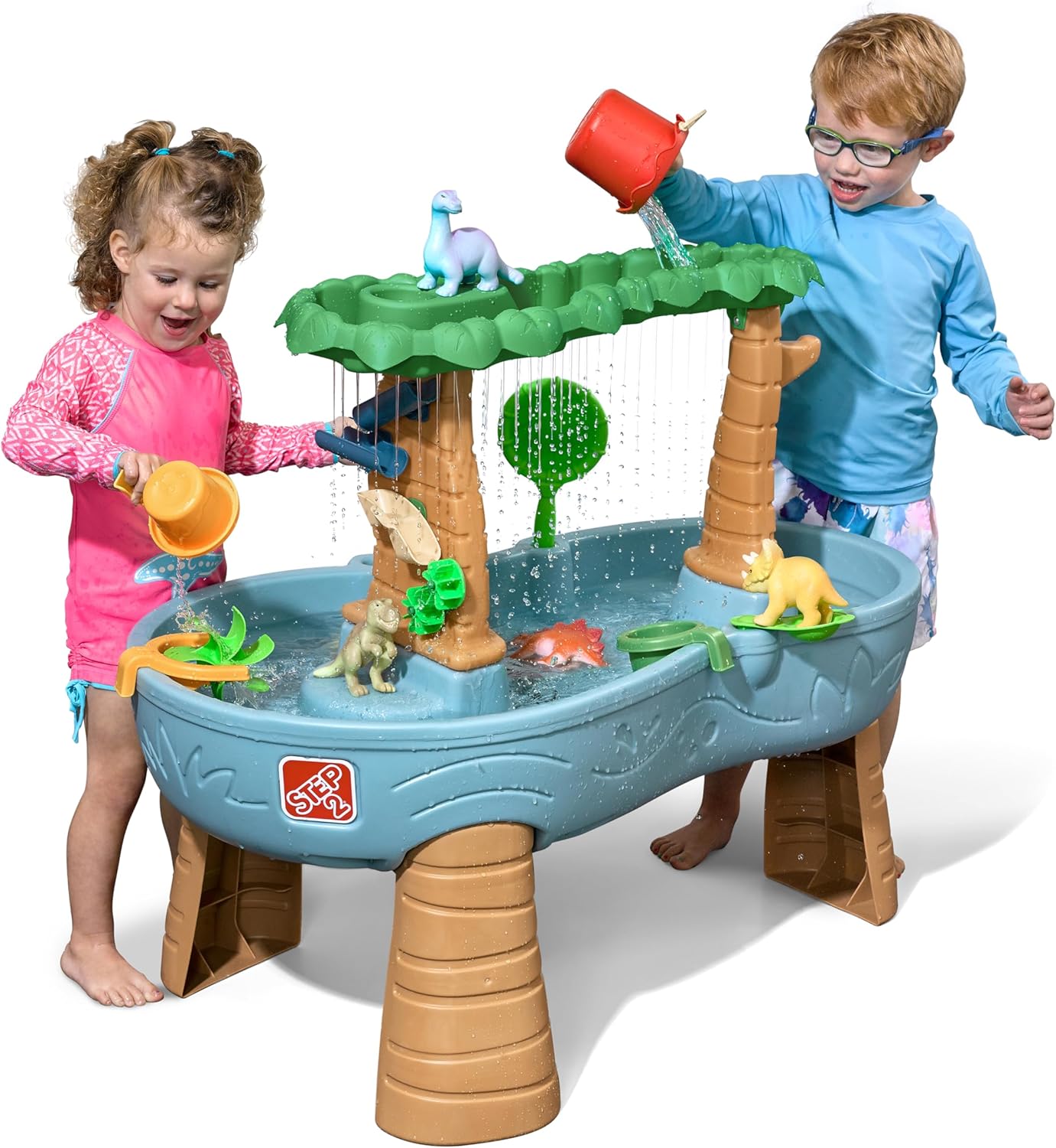 Step2 Rain Shower Splash Table d'eau avec 13 Accessoires - Bleu & Vert | Table Jeux d'eau | Table d’activité pour Le Jardin, Table Activité Eau | Table d'eau Extérieur