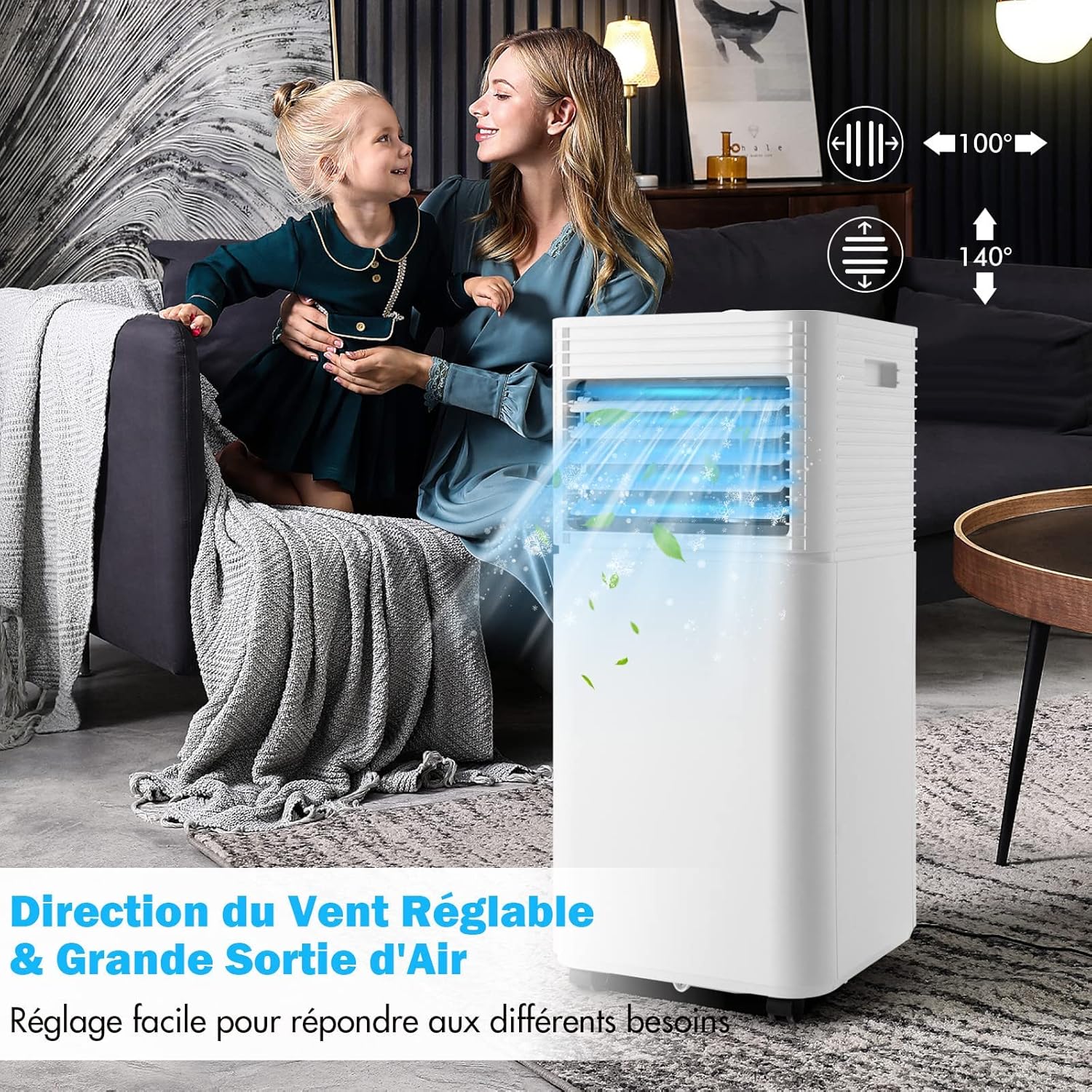 GOPLUS Climatiseur Mobile 9000BTU 2,6kW, Climatiseur 4 en 1 Fonction de Refroidissement, Déshumidification, Ventilation, Mode Nuit, Minuterie 24H, Contrôle Télécommande/Écran, 20㎡, Noir, R290