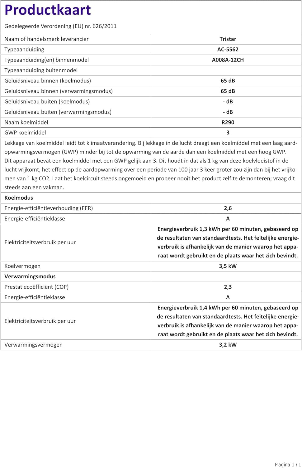 Climatiseur mobile Tristar AC-5560, 10 000 BTU et 2,9kw, fonctions refroidissement, déshumidification, ventilation et chauffage