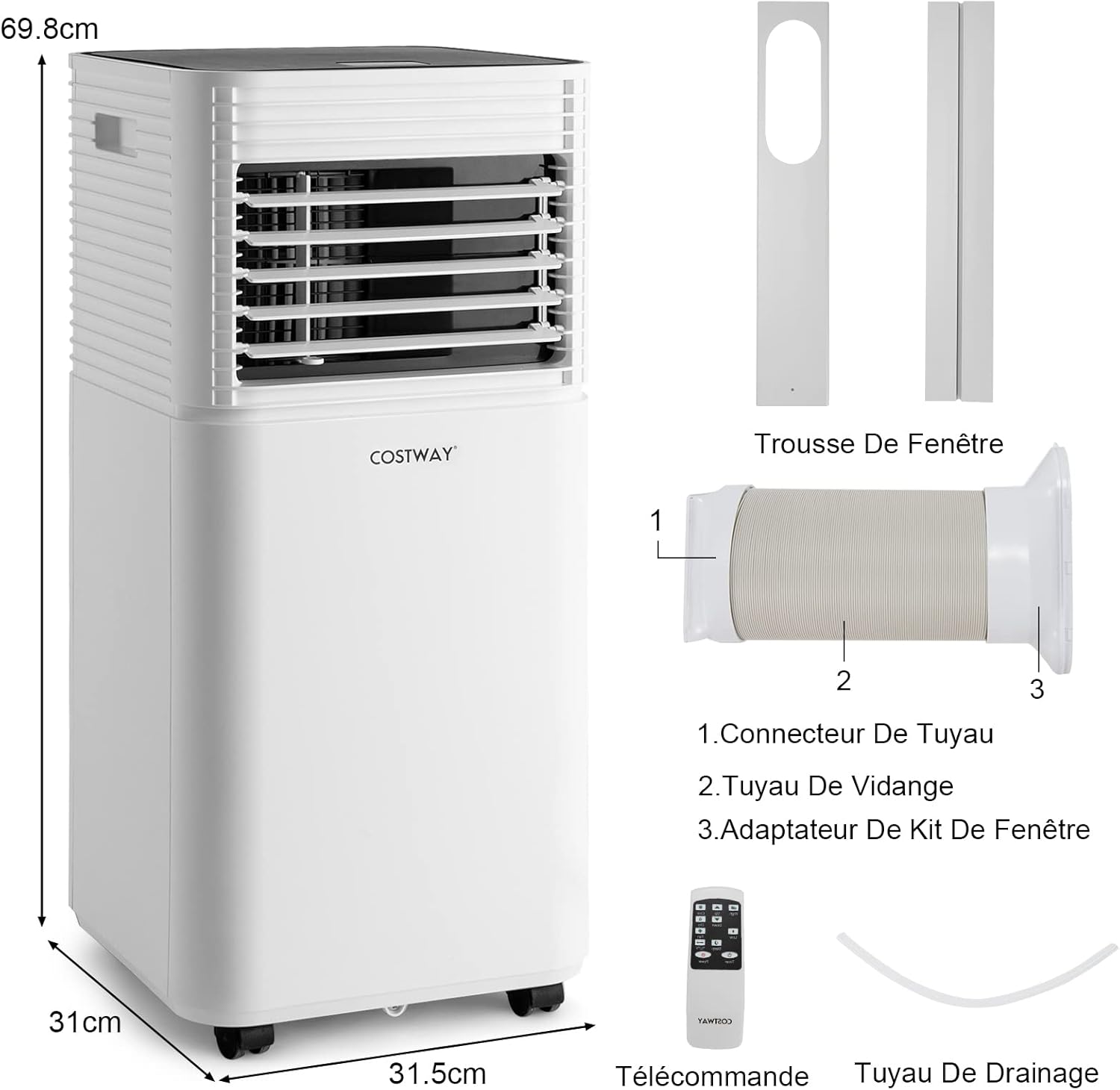 GOPLUS Climatiseur Mobile 9000BTU 2,6kW, Climatiseur 4 en 1 Fonction de Refroidissement, Déshumidification, Ventilation, Mode Nuit, Minuterie 24H, Contrôle Télécommande/Écran, 20㎡, Noir, R290