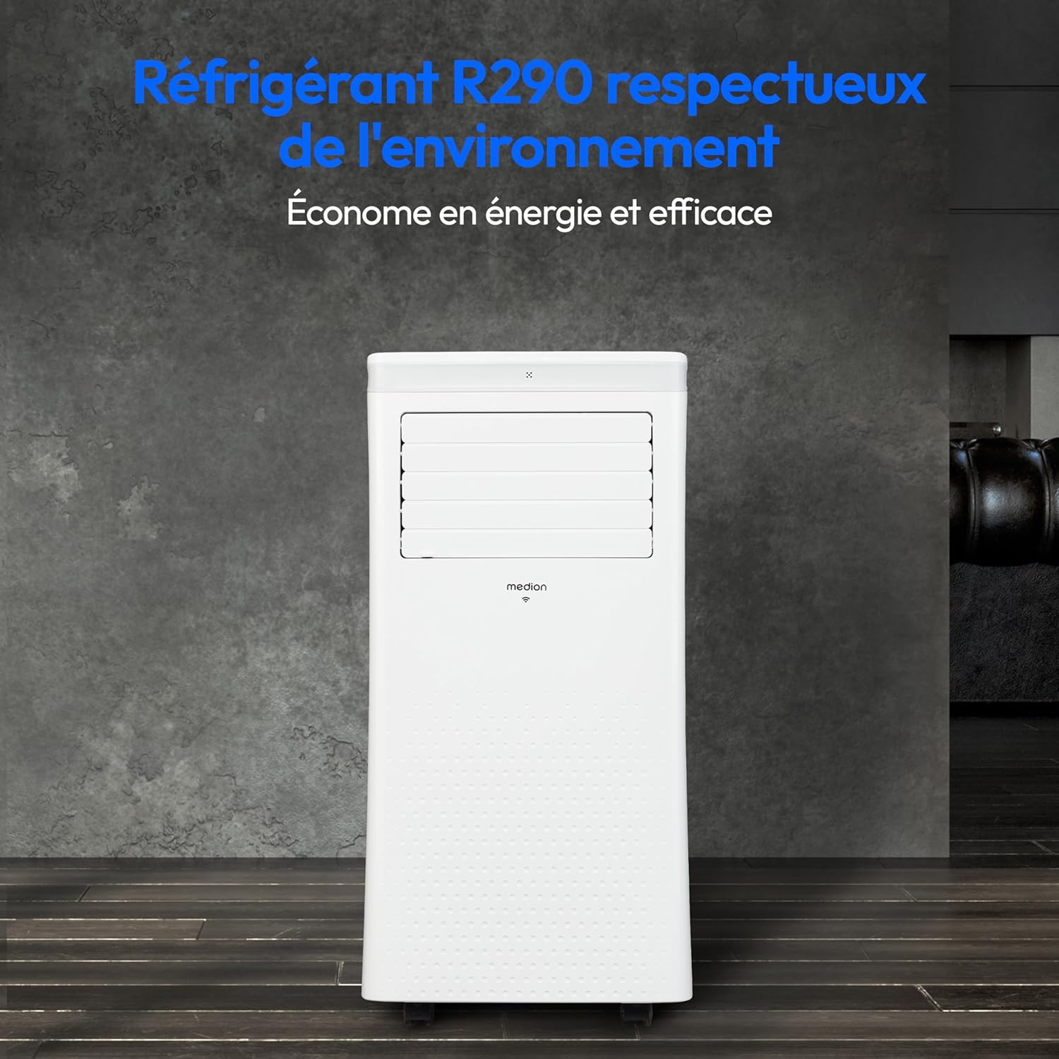 MEDION Smart Climatiseur Mobile P1002 (10000 BTU, 3-en-1, Refroidir, Déshumidification, Ventilation, jusqu'à 34m², kit de joint de fenêtre, mode sommeil, contrôle Wifi, Télécommande, Écran, MD 37733)
