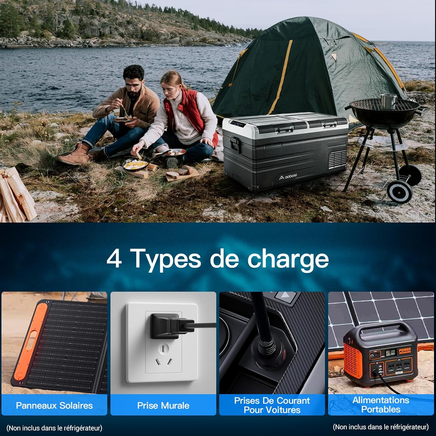 AAOBOSI 46 L Glaciere a Compression, Glaciere Electrique Double Zone, 12 V/24 V et 100-240 V Frigo Camping, -20 ℃ à 20 ℃, pour Voiture, Camion, Bateau, Camping-Car