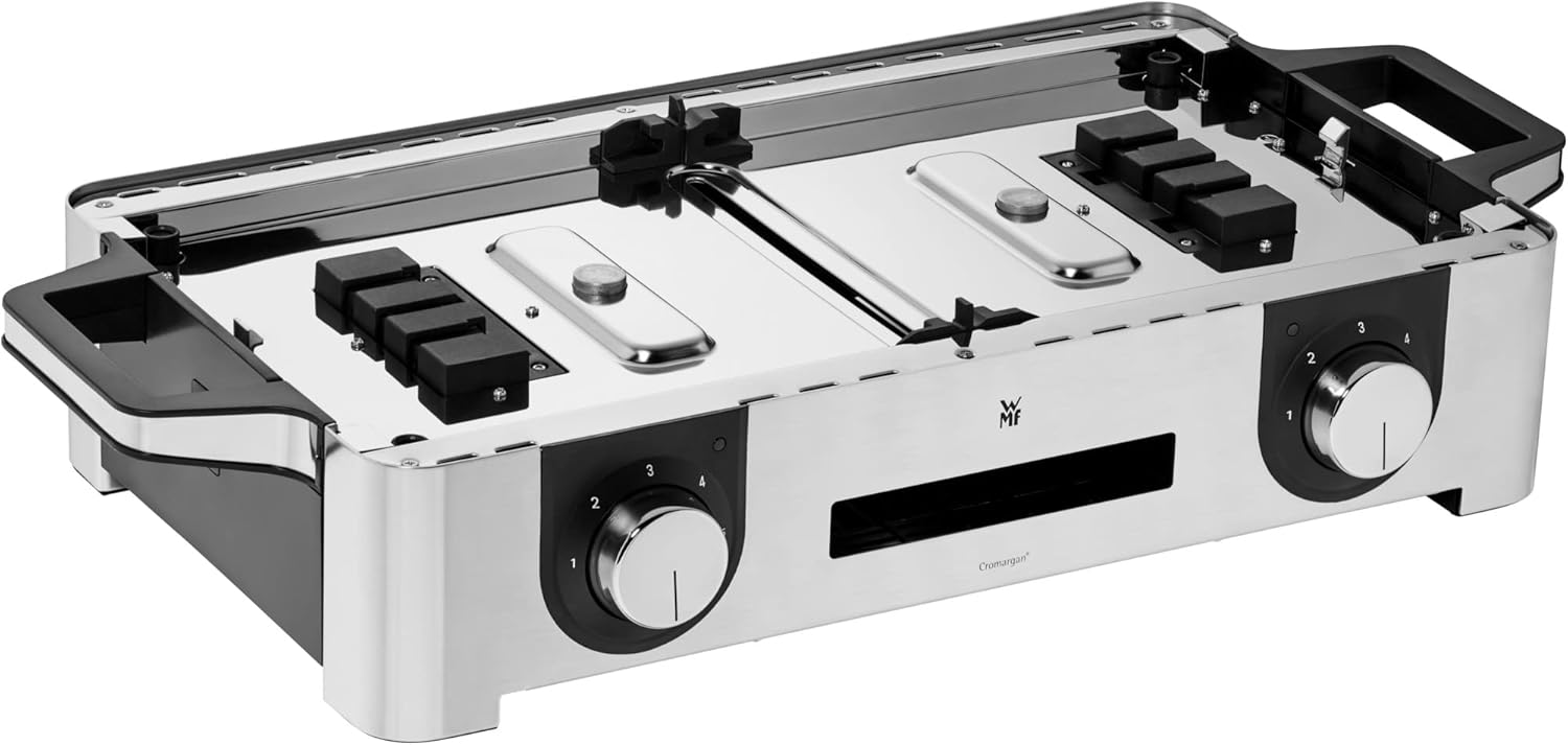 WMF Master-Grill électrique, 2400W, Grande surface 28x50cm, Revêtement antiadhésif, Plaques amovibles compatibles lave-vaisselle, Inox 18/10 Cromargan, Lono 0415280011