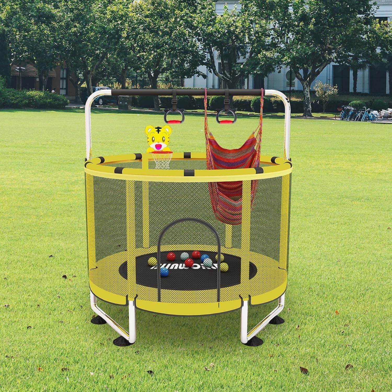 Trampoline pour Enfants, Trampoline réglable pour bébé avec Panier de Basket-Ball, Trampoline intérieur et extérieur de 200 kg avec enclos