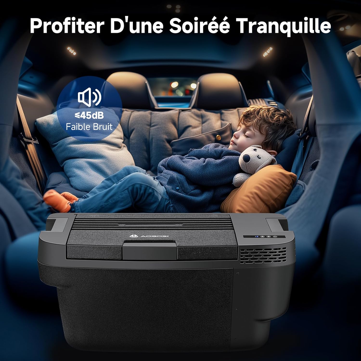 AAOBOSI 46 L Glaciere a Compression, Glaciere Electrique Double Zone, 12 V/24 V et 100-240 V Frigo Camping, -20 ℃ à 20 ℃, pour Voiture, Camion, Bateau, Camping-Car