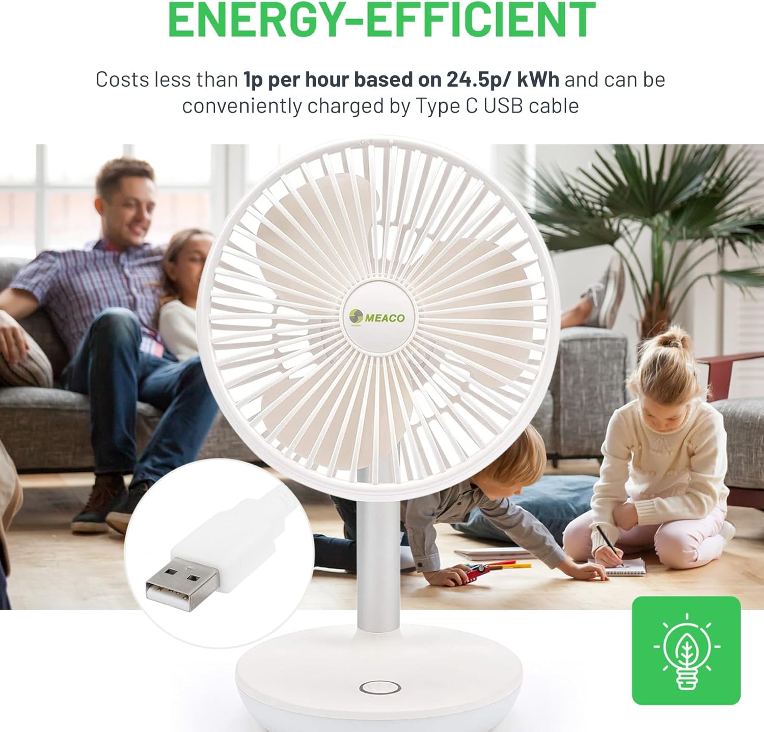 Meaco MeacoFan 1056 Circulateur d'air pour chambre à coucher, ventilateur de bureau, faible bruit, économie d'énergie, refroidissement dans toute la pièce - Blanc
