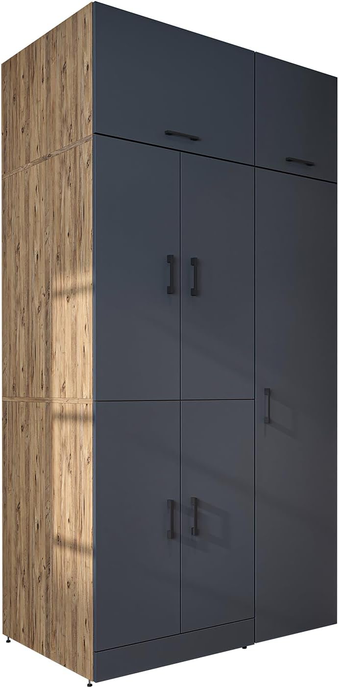 ROOMART Dora - Armoire de machine à laver - Pour sèche-linge et machine à laver - En 4 couleurs - Avec portes et panneau coulissant - Blanc - Chêne blanc - Chêne anthracite - Chêne blanc (chêne blanc)