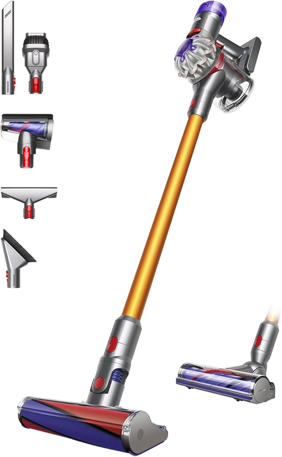 Dyson V8 Advanced™ Aspirateur Balai sans Fil – 130 AW, 40 Min d’autonomie, Brosse Motorbar Auto-démêlante, Accessoires combinés, Station Murale, Argent/Nickel