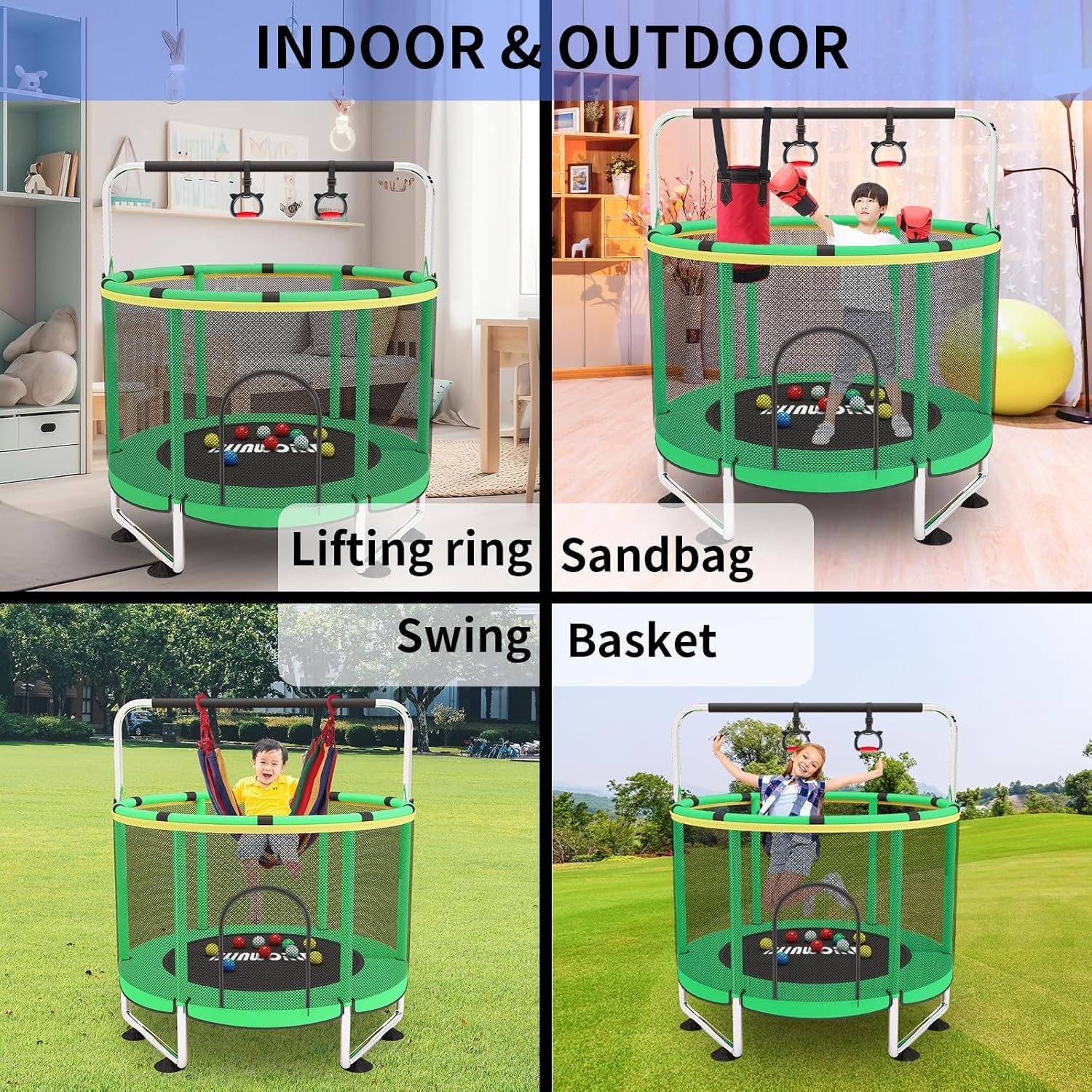 Trampoline pour Enfants, Trampoline réglable pour bébé avec Panier de Basket-Ball, Trampoline intérieur et extérieur de 200 kg avec enclos