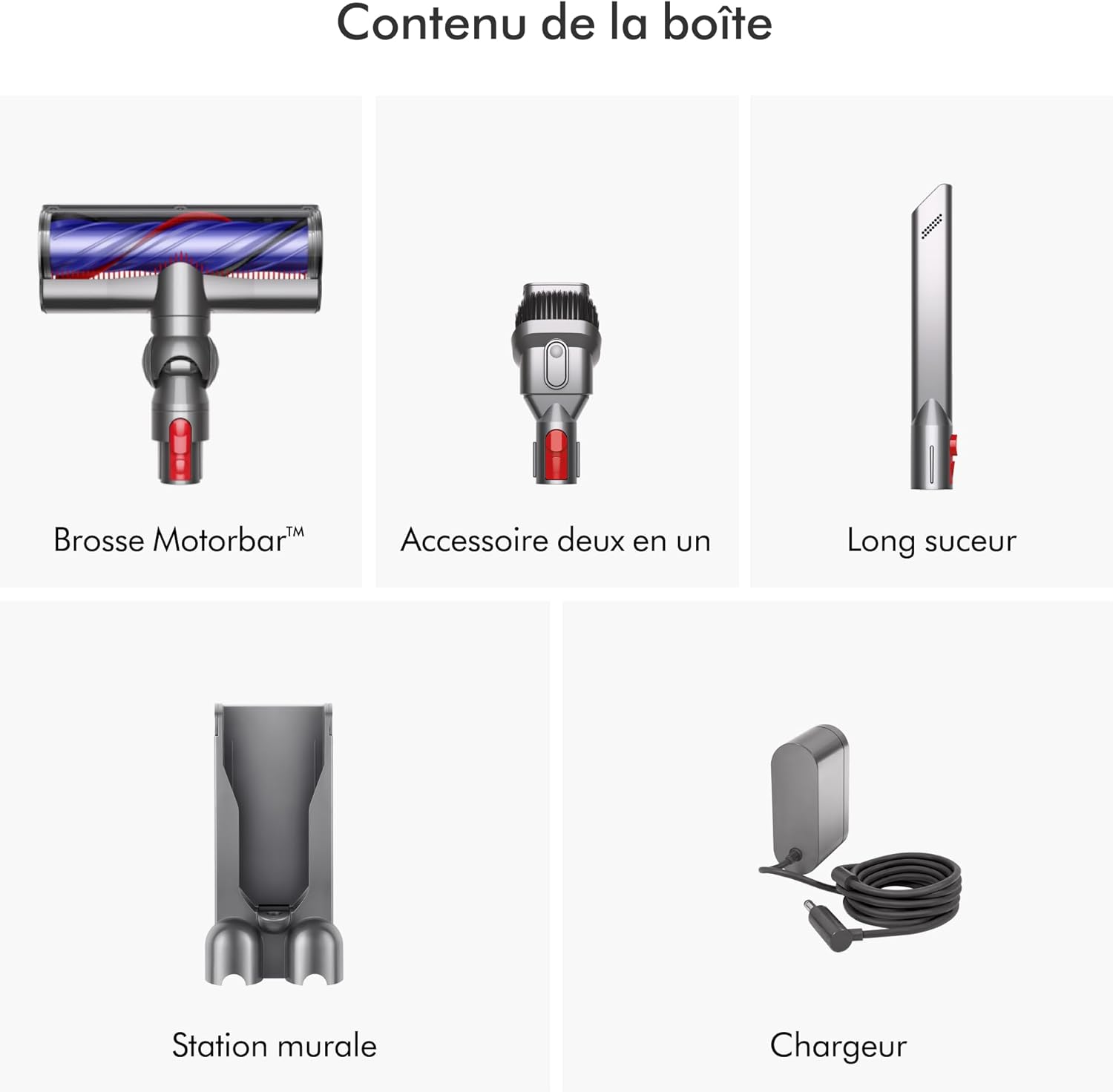Dyson V8 Advanced™ Aspirateur Balai sans Fil – 130 AW, 40 Min d’autonomie, Brosse Motorbar Auto-démêlante, Accessoires combinés, Station Murale, Argent/Nickel