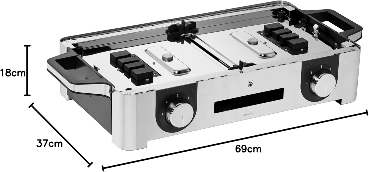 WMF Master-Grill électrique, 2400W, Grande surface 28x50cm, Revêtement antiadhésif, Plaques amovibles compatibles lave-vaisselle, Inox 18/10 Cromargan, Lono 0415280011
