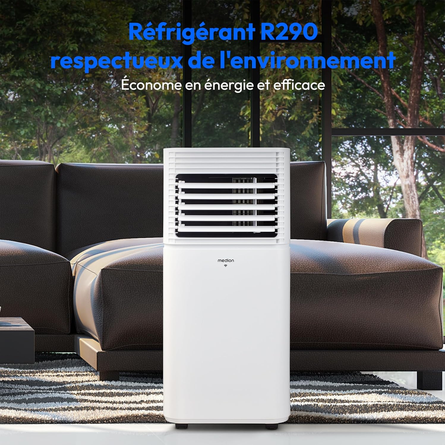MEDION Smart Climatiseur Mobile P1002 (10000 BTU, 3-en-1, Refroidir, Déshumidification, Ventilation, jusqu'à 34m², kit de joint de fenêtre, mode sommeil, contrôle Wifi, Télécommande, Écran, MD 37733)