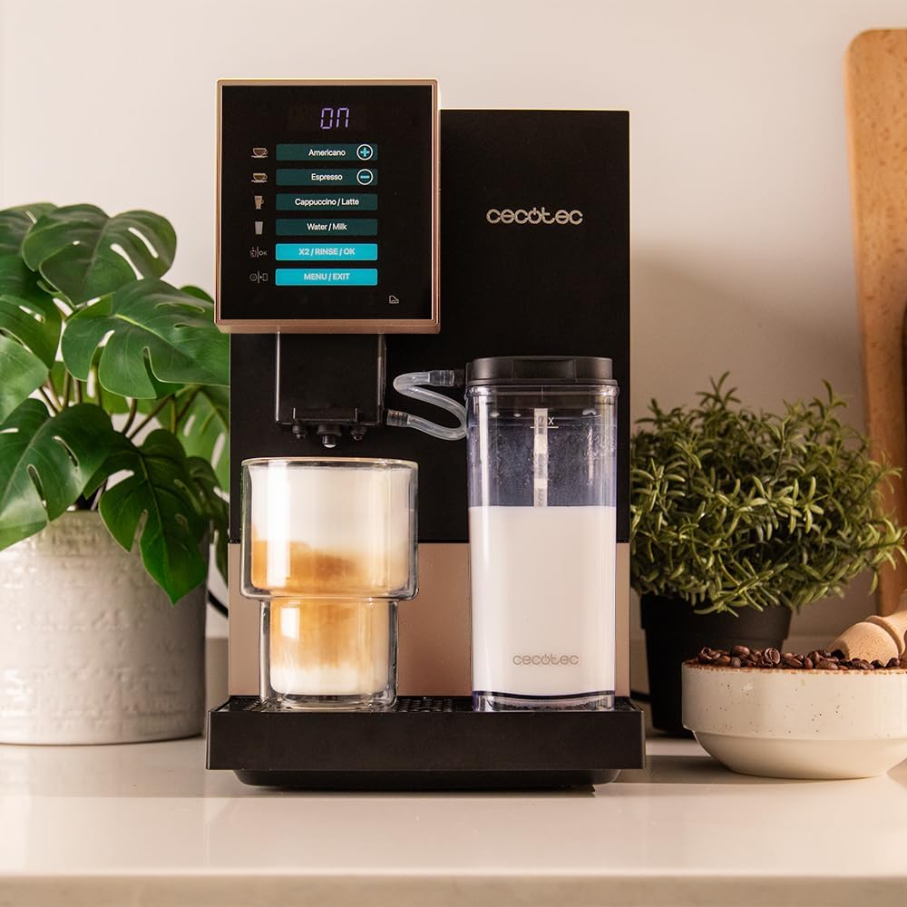 Cecotec Machine à Café Superautomatique Cremmaet Compactccino Black Rose, 19 bars, Réservoir à lait, Système Thermoblock, 5 niveaux de mouture, Réservoir à café 150g