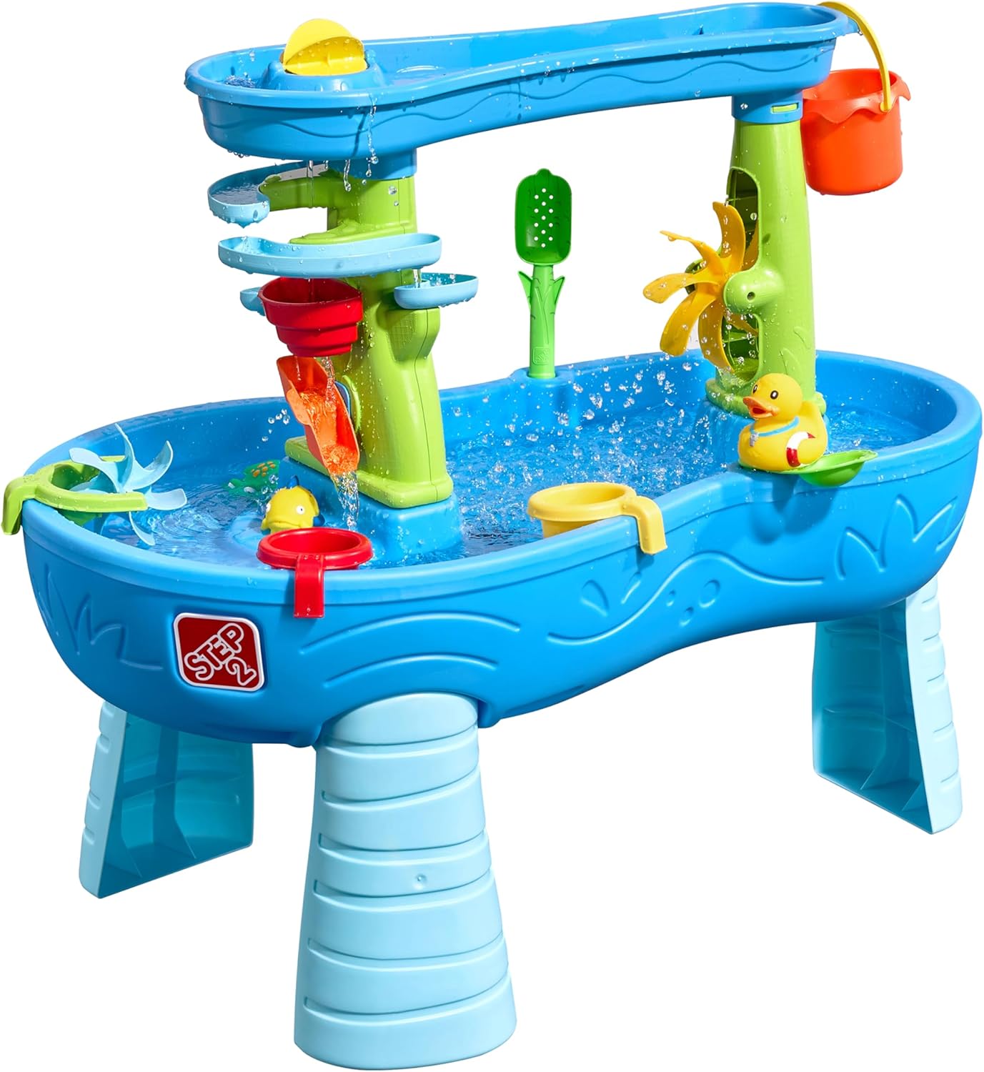 Step2 Rain Shower Splash Table d'eau avec 13 Accessoires - Bleu & Vert | Table Jeux d'eau | Table d’activité pour Le Jardin, Table Activité Eau | Table d'eau Extérieur