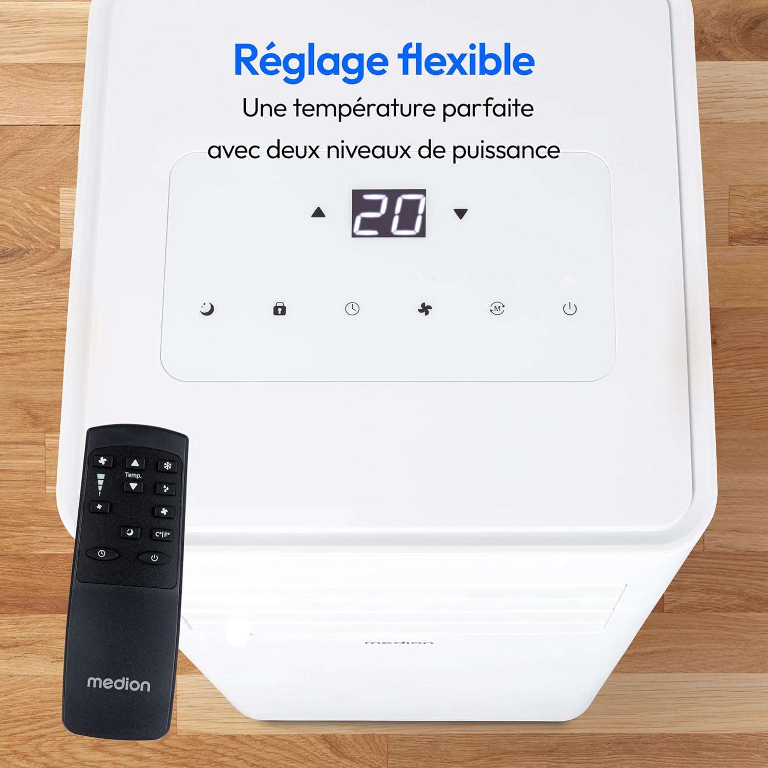 MEDION Smart Climatiseur Mobile P1002 (10000 BTU, 3-en-1, Refroidir, Déshumidification, Ventilation, jusqu'à 34m², kit de joint de fenêtre, mode sommeil, contrôle Wifi, Télécommande, Écran, MD 37733)