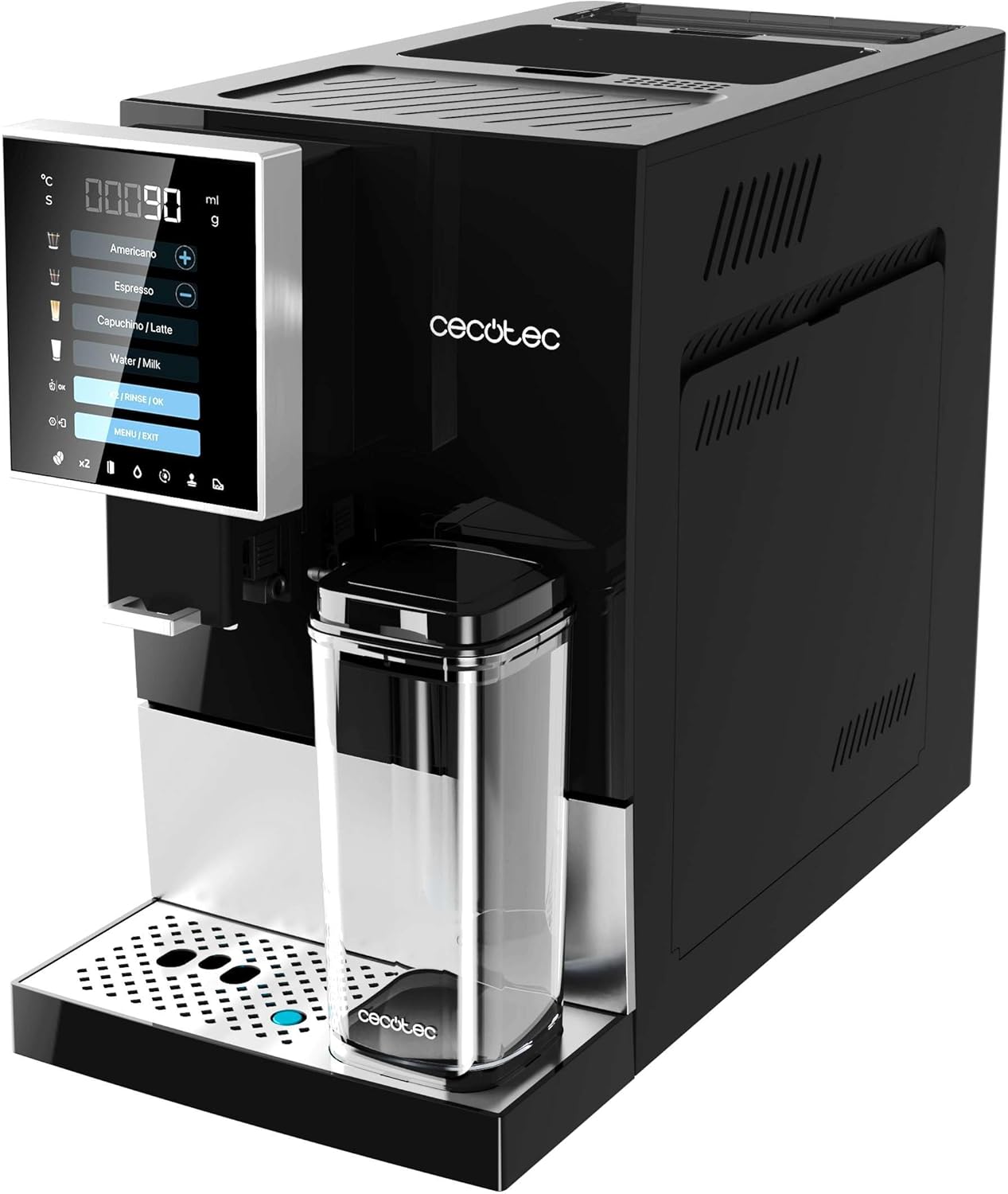 Cecotec Machine à Café Superautomatique Cremmaet Compactccino Black Rose, 19 bars, Réservoir à lait, Système Thermoblock, 5 niveaux de mouture, Réservoir à café 150g