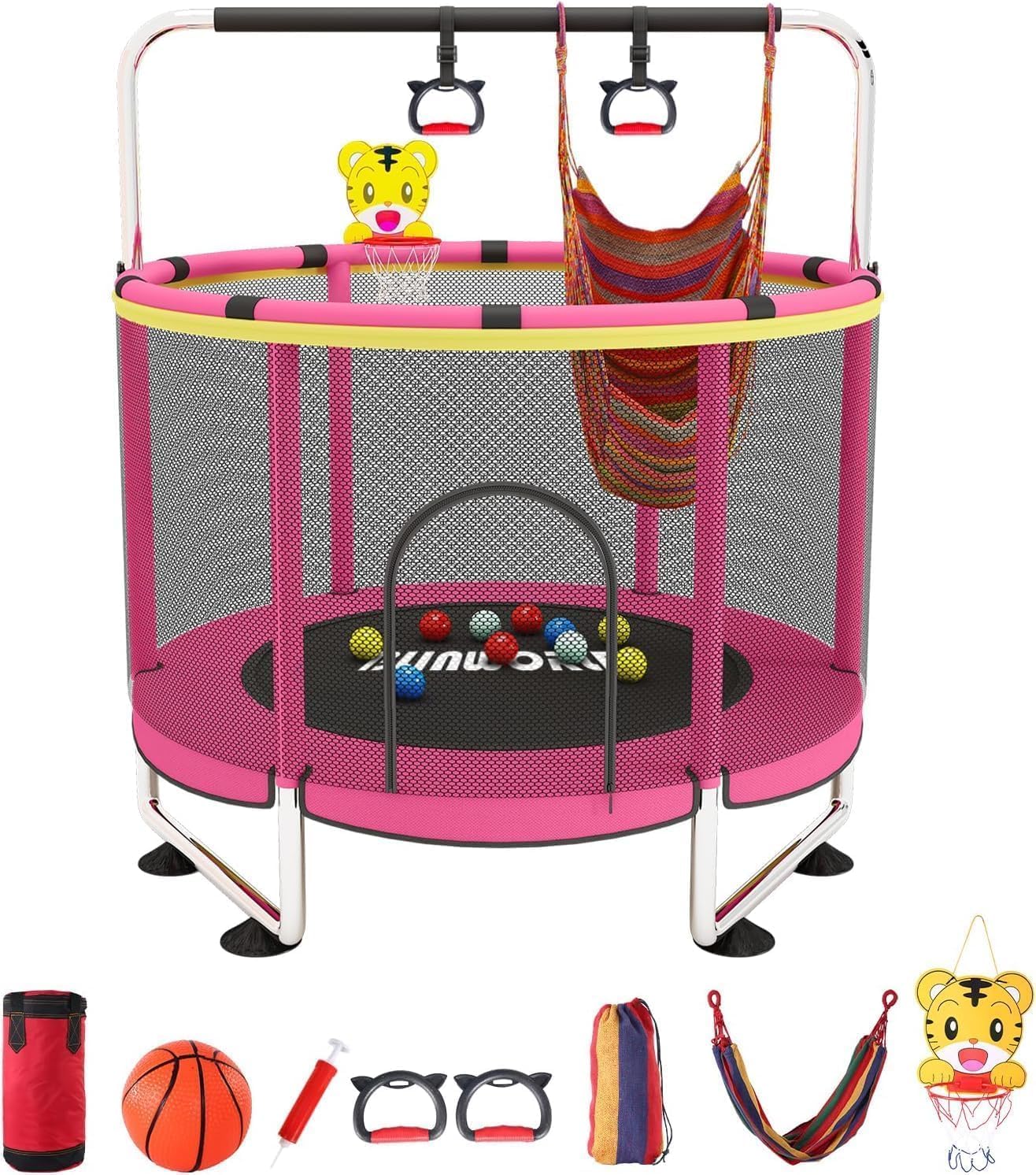 Trampoline pour Enfants, Trampoline réglable pour bébé avec Panier de Basket-Ball, Trampoline intérieur et extérieur de 200 kg avec enclos