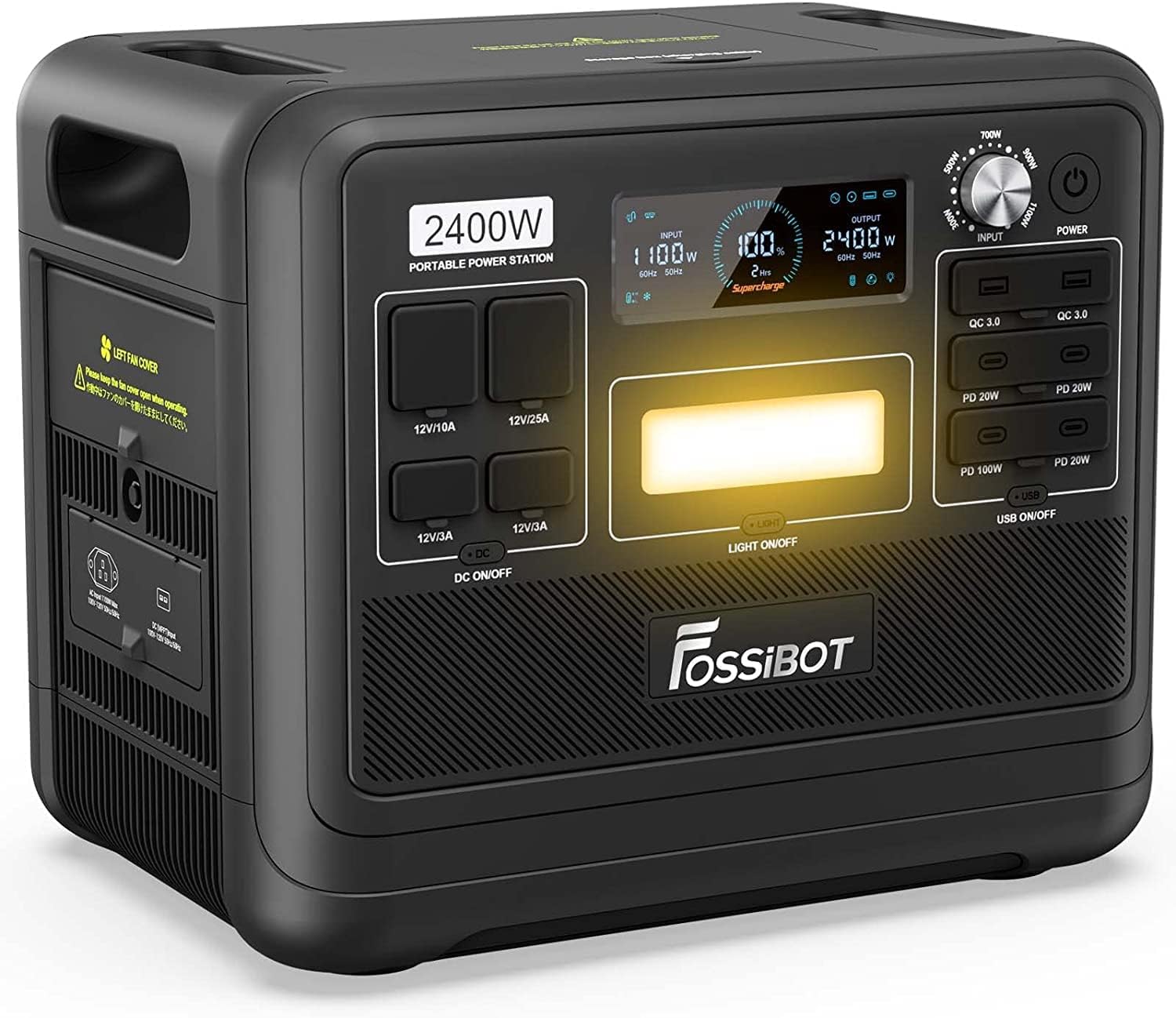 FOSSiBOT F2400 Station électrique portable CA 2400W (4800W Pic), Station Silencieux Solaire 2048Wh LiFePO4, Groupe Générateur Électrique Onduleur Alimentation de Secours à Domicile Camping