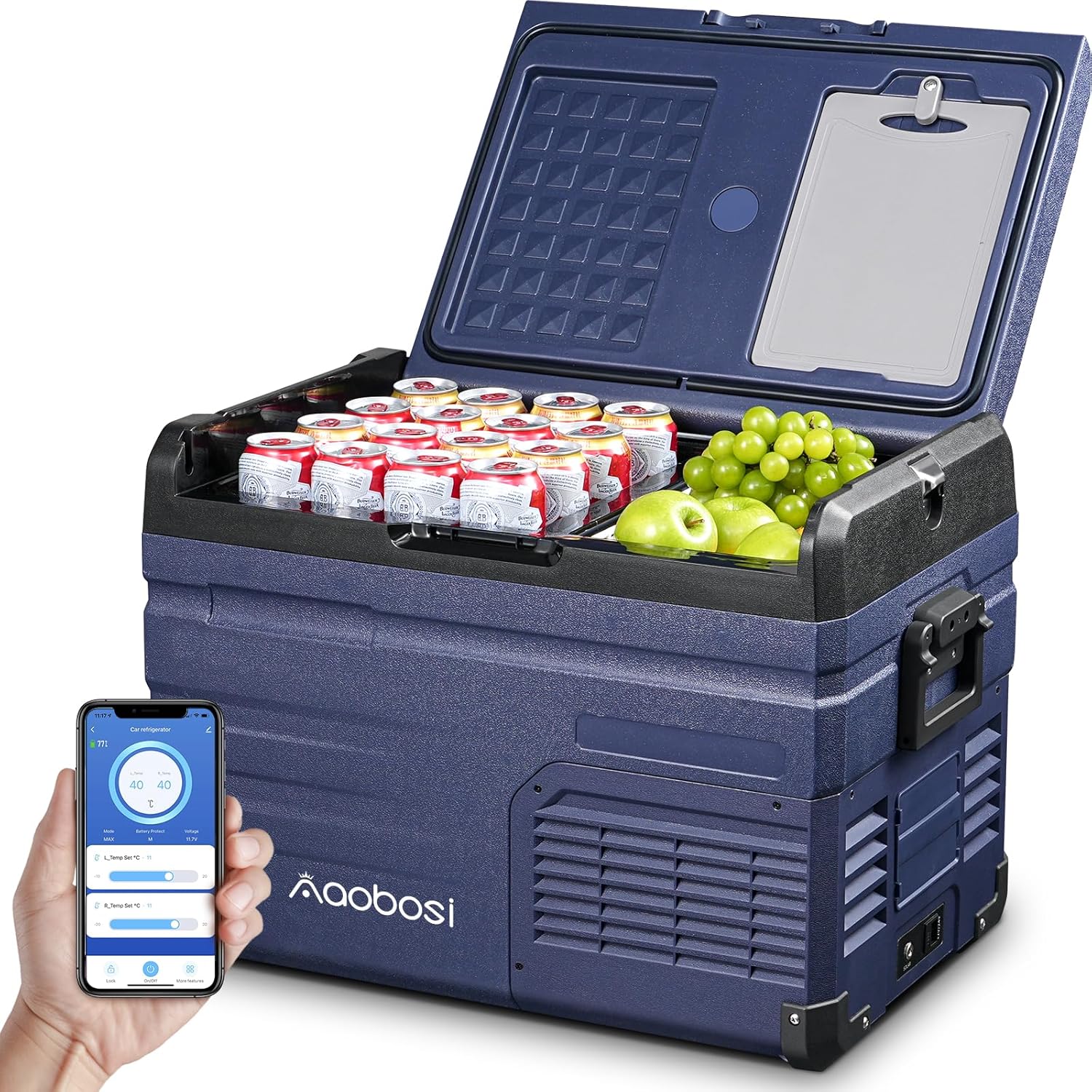AAOBOSI 46 L Glaciere a Compression, Glaciere Electrique Double Zone, 12 V/24 V et 100-240 V Frigo Camping, -20 ℃ à 20 ℃, pour Voiture, Camion, Bateau, Camping-Car