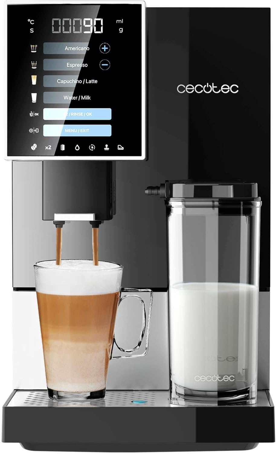 Cecotec Machine à Café Superautomatique Cremmaet Compactccino Black Rose, 19 bars, Réservoir à lait, Système Thermoblock, 5 niveaux de mouture, Réservoir à café 150g