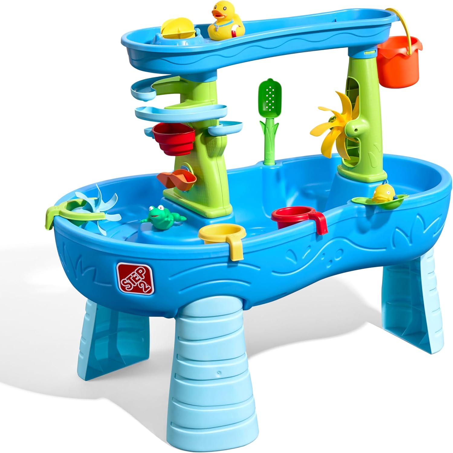 Step2 Rain Shower Splash Table d'eau avec 13 Accessoires - Bleu & Vert | Table Jeux d'eau | Table d’activité pour Le Jardin, Table Activité Eau | Table d'eau Extérieur