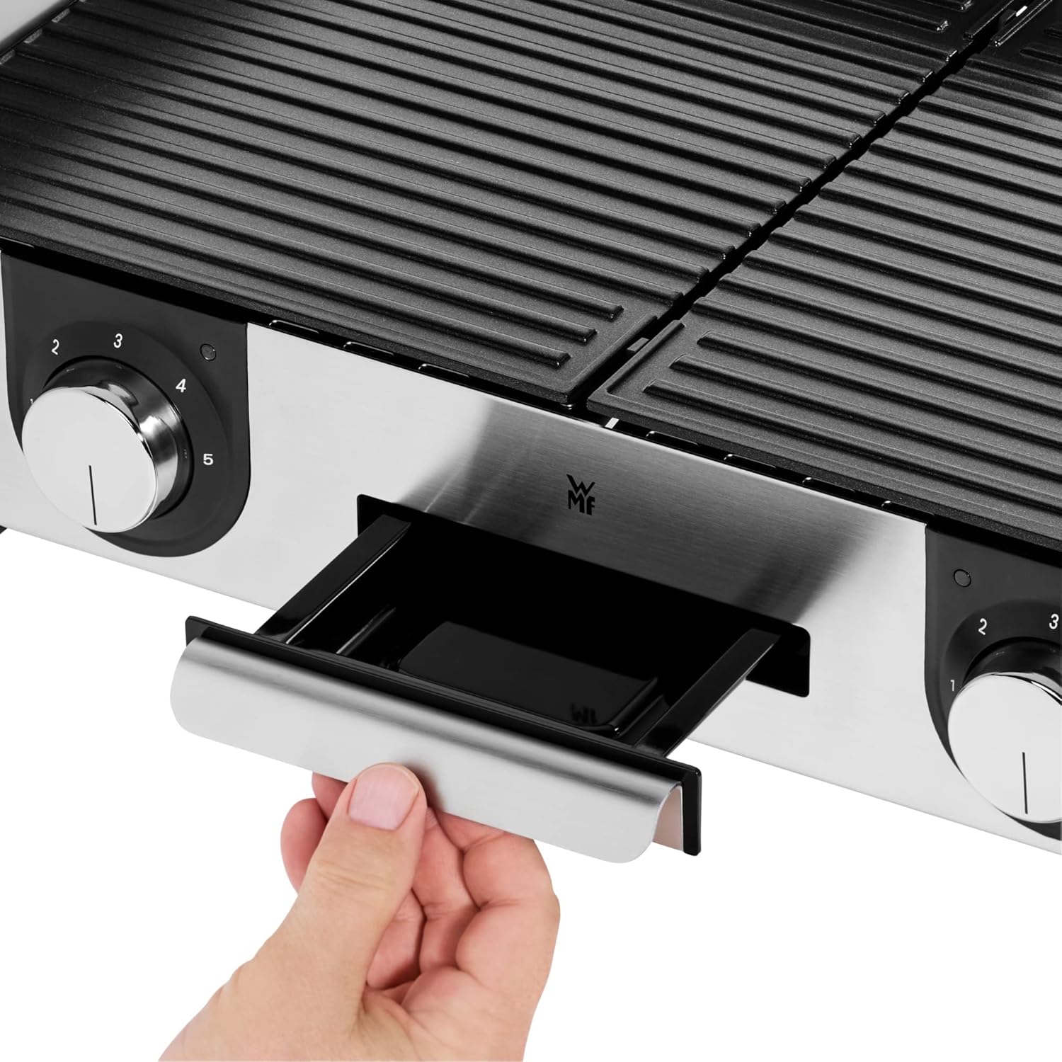 WMF Master-Grill électrique, 2400W, Grande surface 28x50cm, Revêtement antiadhésif, Plaques amovibles compatibles lave-vaisselle, Inox 18/10 Cromargan, Lono 0415280011