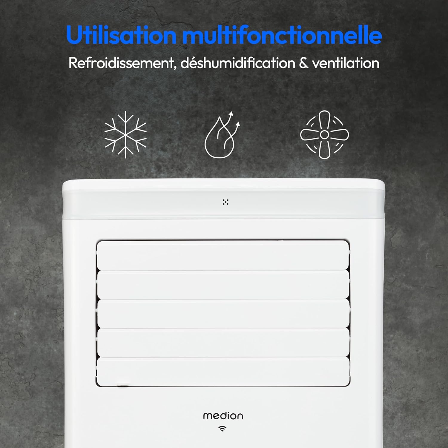 MEDION Smart Climatiseur Mobile P1002 (10000 BTU, 3-en-1, Refroidir, Déshumidification, Ventilation, jusqu'à 34m², kit de joint de fenêtre, mode sommeil, contrôle Wifi, Télécommande, Écran, MD 37733)