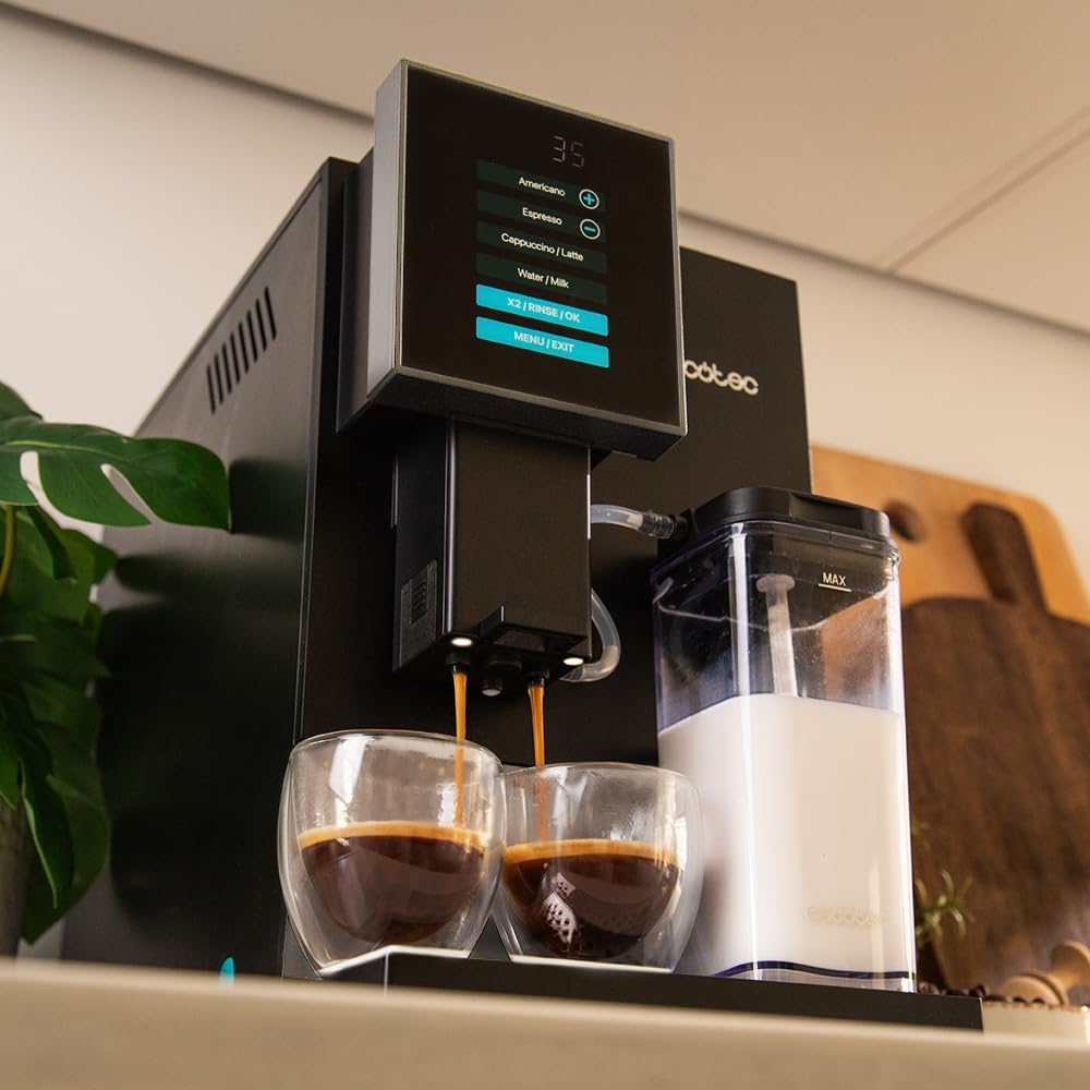 Cecotec Machine à Café Superautomatique Cremmaet Compactccino Black Rose, 19 bars, Réservoir à lait, Système Thermoblock, 5 niveaux de mouture, Réservoir à café 150g