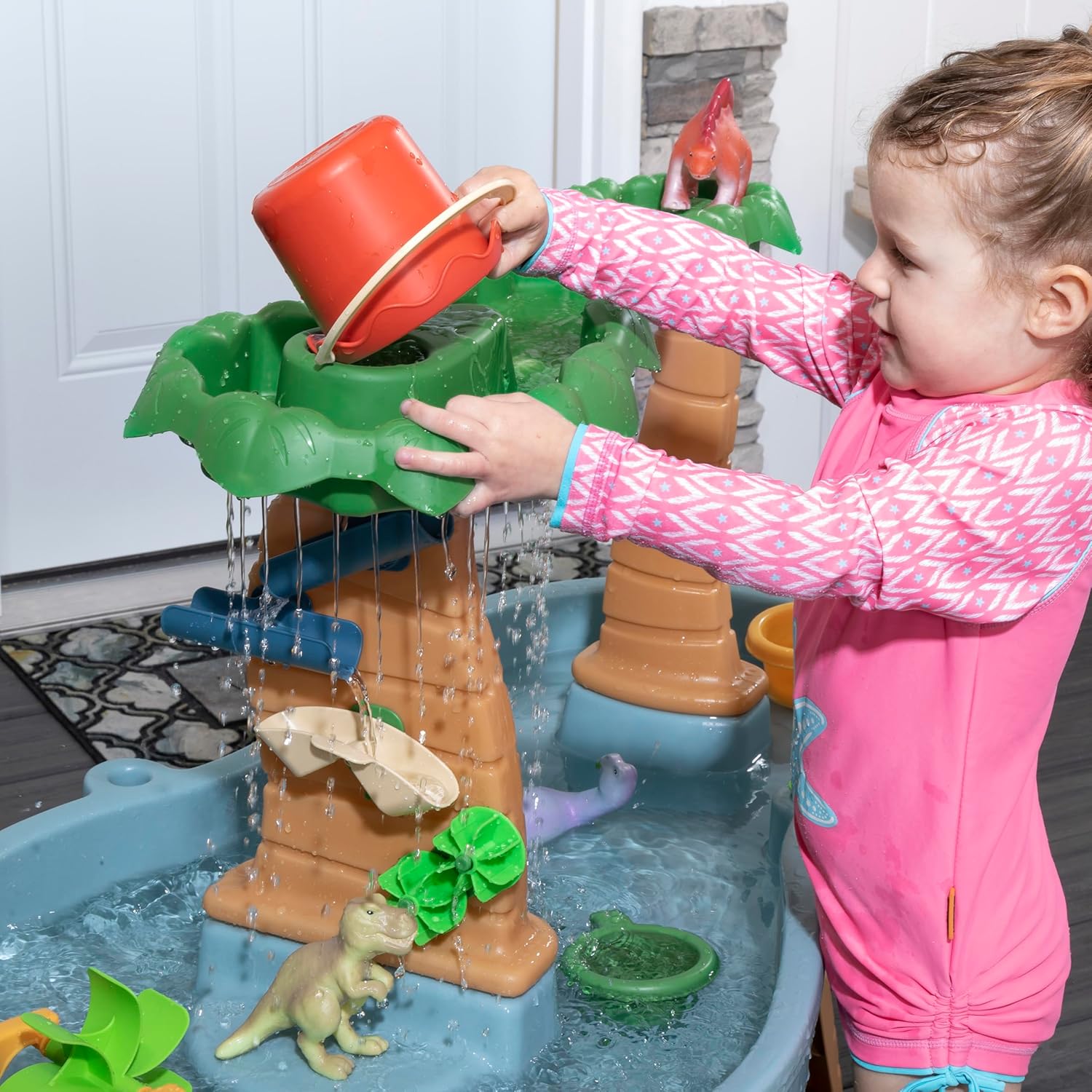 Step2 Rain Shower Splash Table d'eau avec 13 Accessoires - Bleu & Vert | Table Jeux d'eau | Table d’activité pour Le Jardin, Table Activité Eau | Table d'eau Extérieur