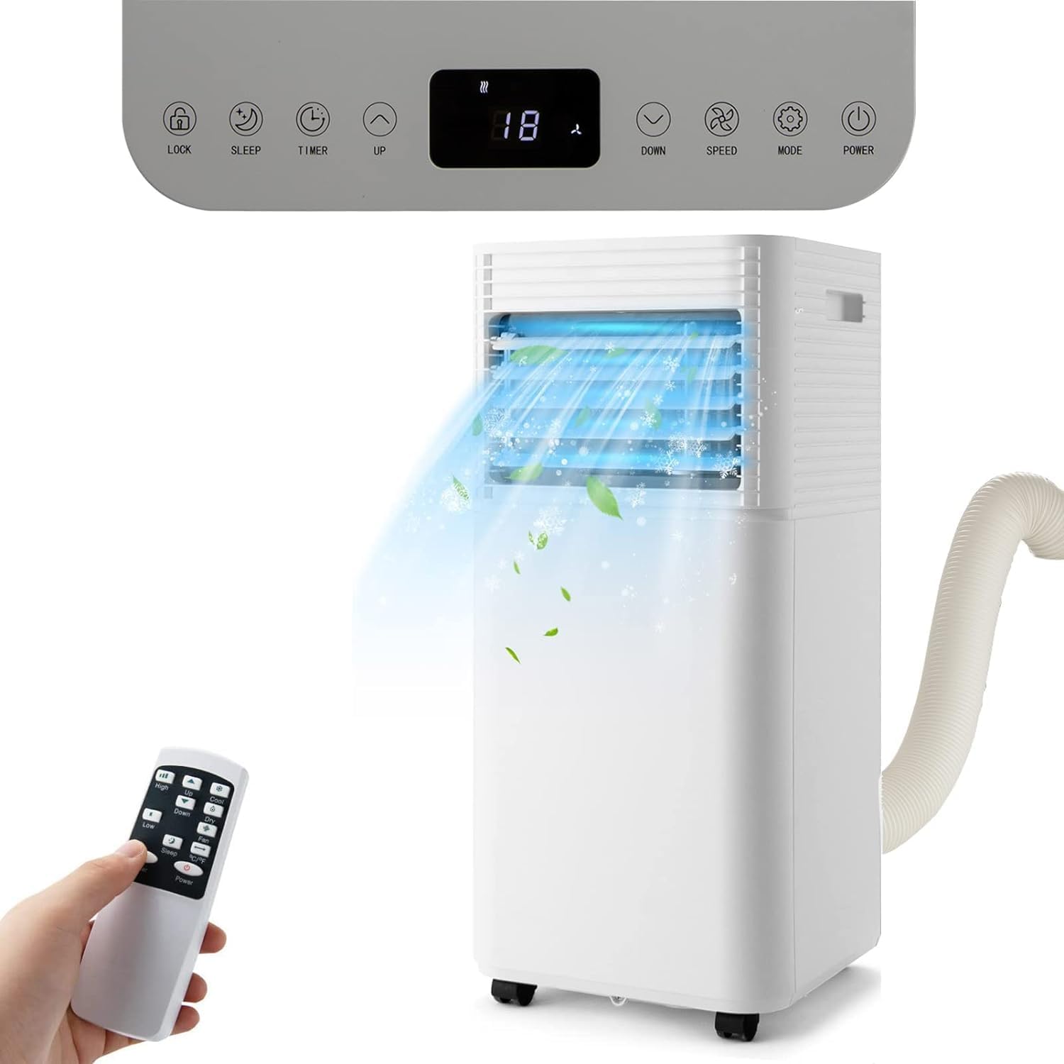 GOPLUS Climatiseur Mobile 9000BTU 2,6kW, Climatiseur 4 en 1 Fonction de Refroidissement, Déshumidification, Ventilation, Mode Nuit, Minuterie 24H, Contrôle Télécommande/Écran, 20㎡, Noir, R290