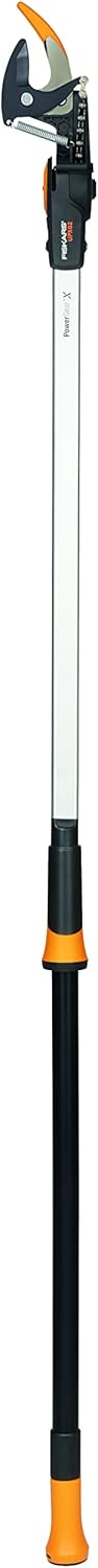 Fiskars Coupe-Branches Multifonctions Télescopique, pour Bois vert et Rameaux, Revêtement antiadhésif, Lame en acier/manche en aluminium, longueur 2,4 - 4 m, noir/orange, UPX86, 1023624