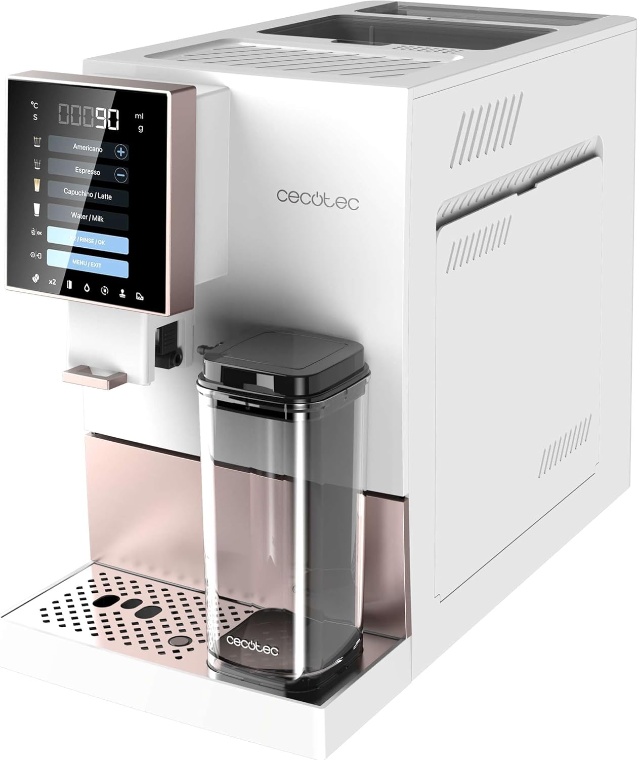 Cecotec Machine à Café Superautomatique Cremmaet Compactccino Black Rose, 19 bars, Réservoir à lait, Système Thermoblock, 5 niveaux de mouture, Réservoir à café 150g