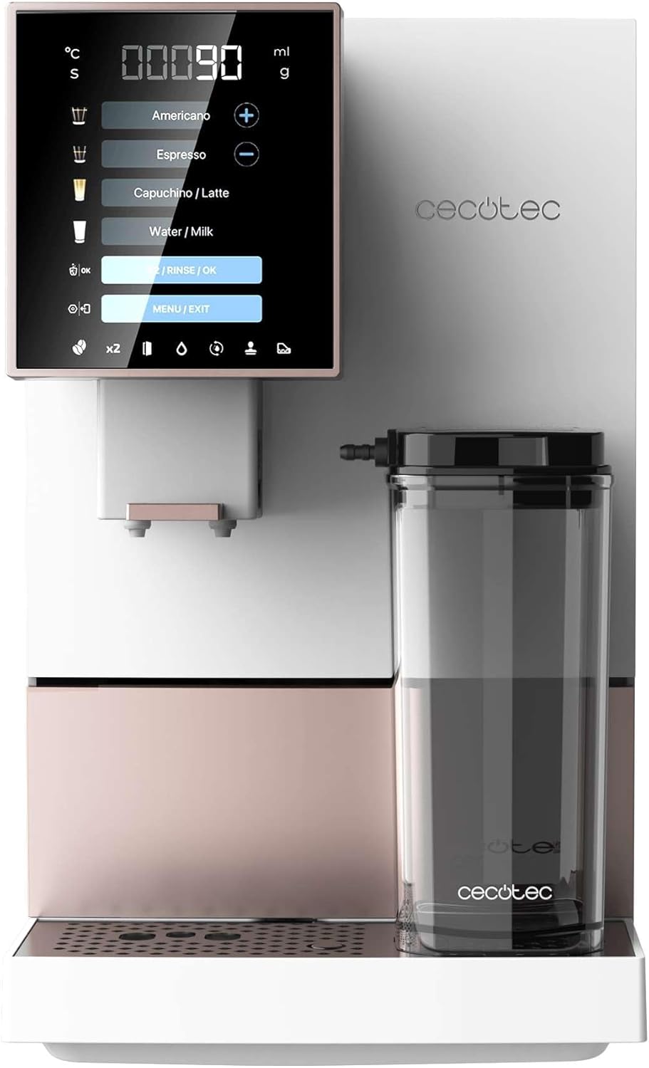 Cecotec Machine à Café Superautomatique Cremmaet Compactccino Black Rose, 19 bars, Réservoir à lait, Système Thermoblock, 5 niveaux de mouture, Réservoir à café 150g