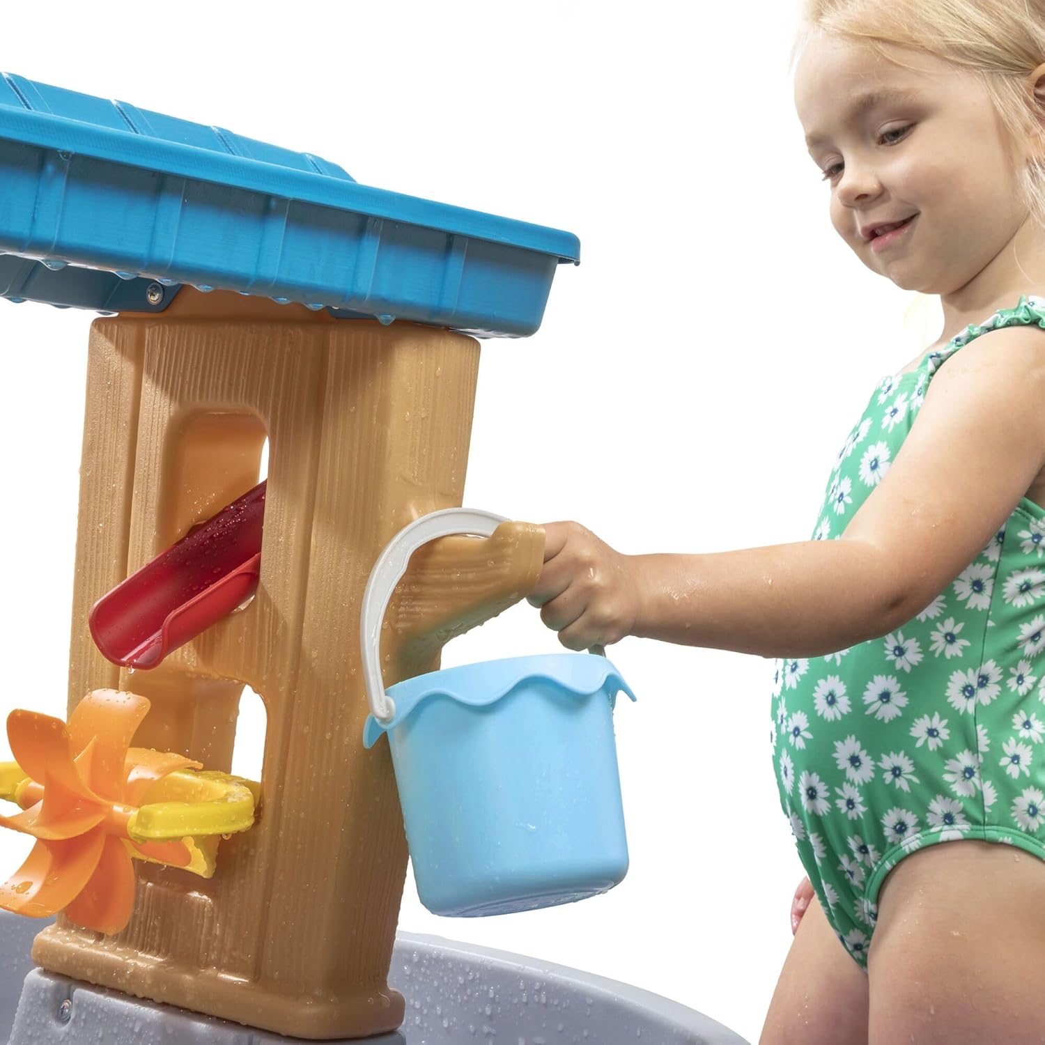 Step2 Rain Shower Splash Table d'eau avec 13 Accessoires - Bleu & Vert | Table Jeux d'eau | Table d’activité pour Le Jardin, Table Activité Eau | Table d'eau Extérieur