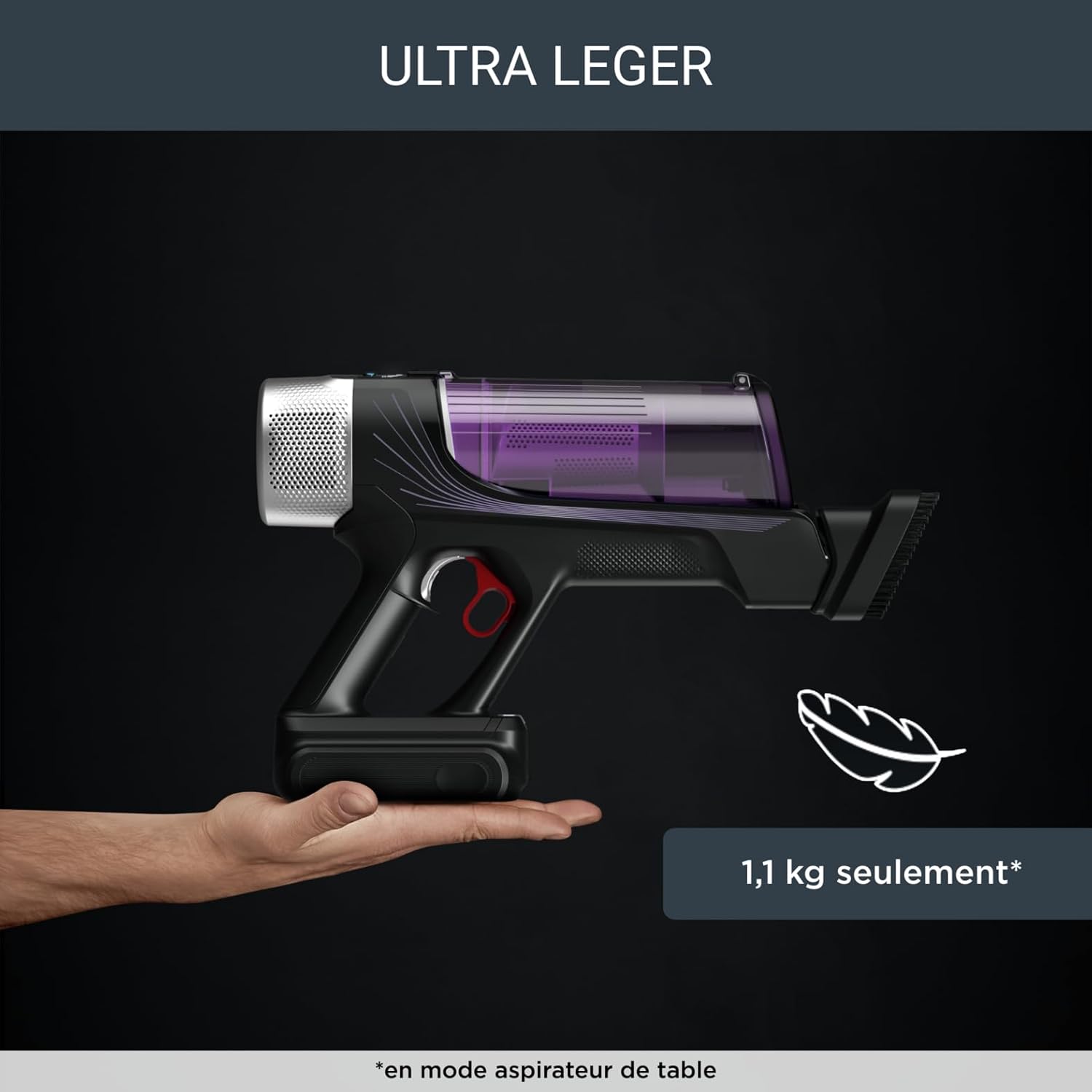 Rowenta X-Force Flex 9.60 Allergie Aspirateur balai sans fil, Filtration Anti-Allergènes, Puissant 100AW, Ultra Léger, Autonomie 45min RH2038WO, Noir / Violet