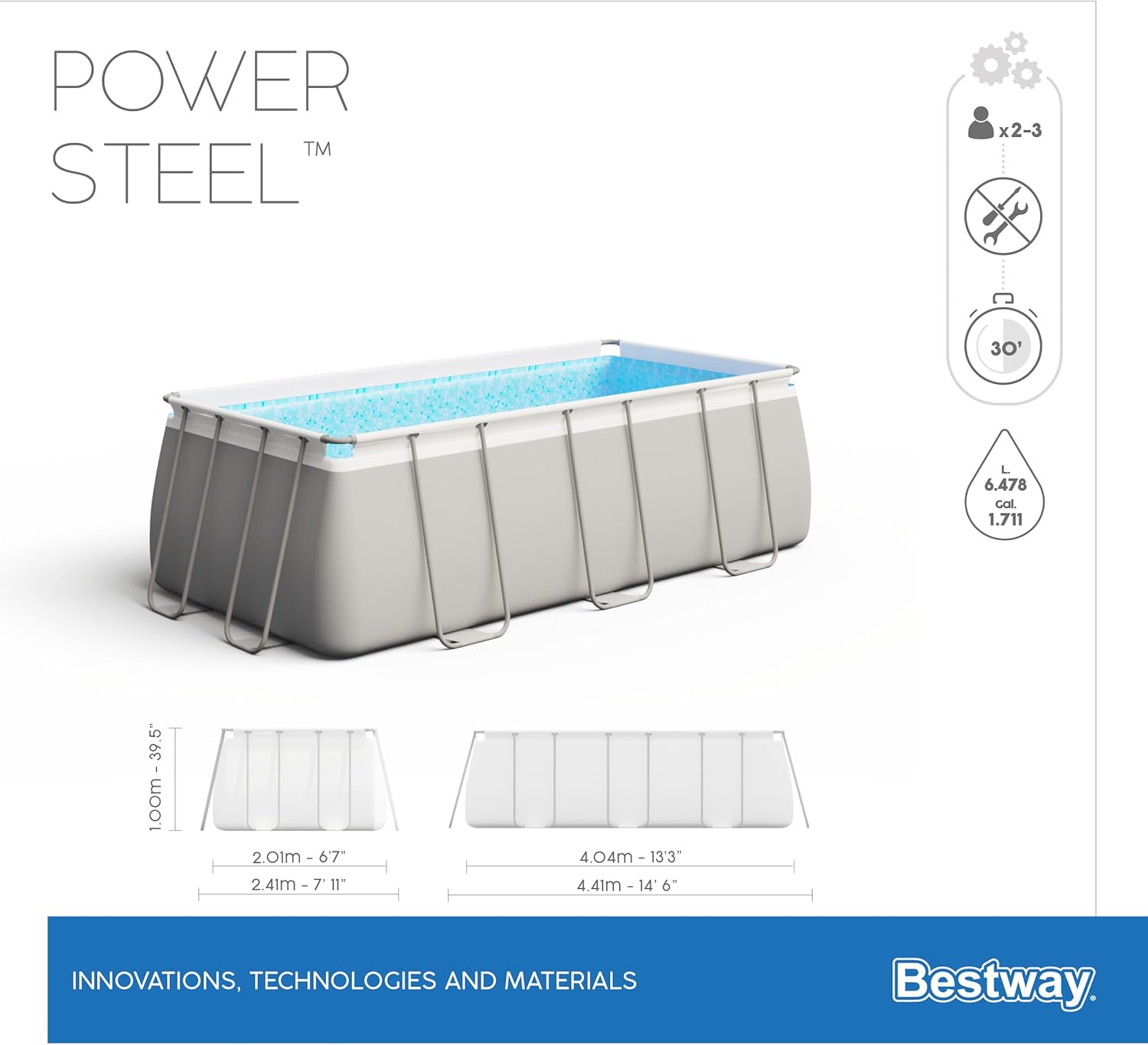 Piscine Hors Sol 404 x 201 x 100 cm BESTWAY Rectangulaire Power Steel™ Piscine Tubulaire