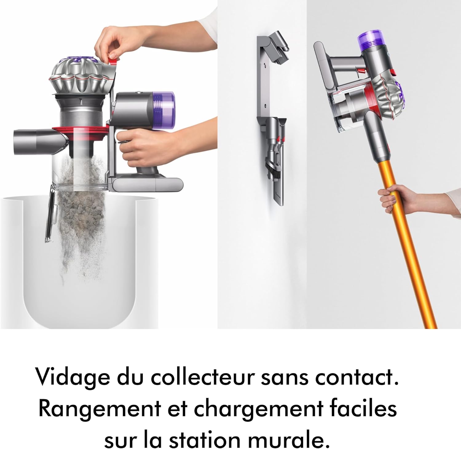 Dyson V8 Advanced™ Aspirateur Balai sans Fil – 130 AW, 40 Min d’autonomie, Brosse Motorbar Auto-démêlante, Accessoires combinés, Station Murale, Argent/Nickel