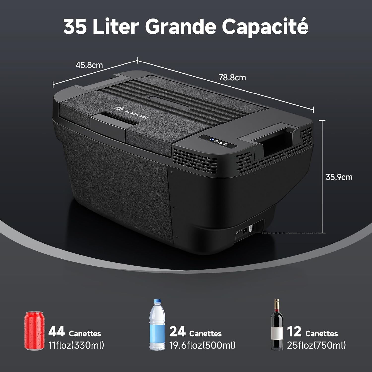 AAOBOSI 46 L Glaciere a Compression, Glaciere Electrique Double Zone, 12 V/24 V et 100-240 V Frigo Camping, -20 ℃ à 20 ℃, pour Voiture, Camion, Bateau, Camping-Car