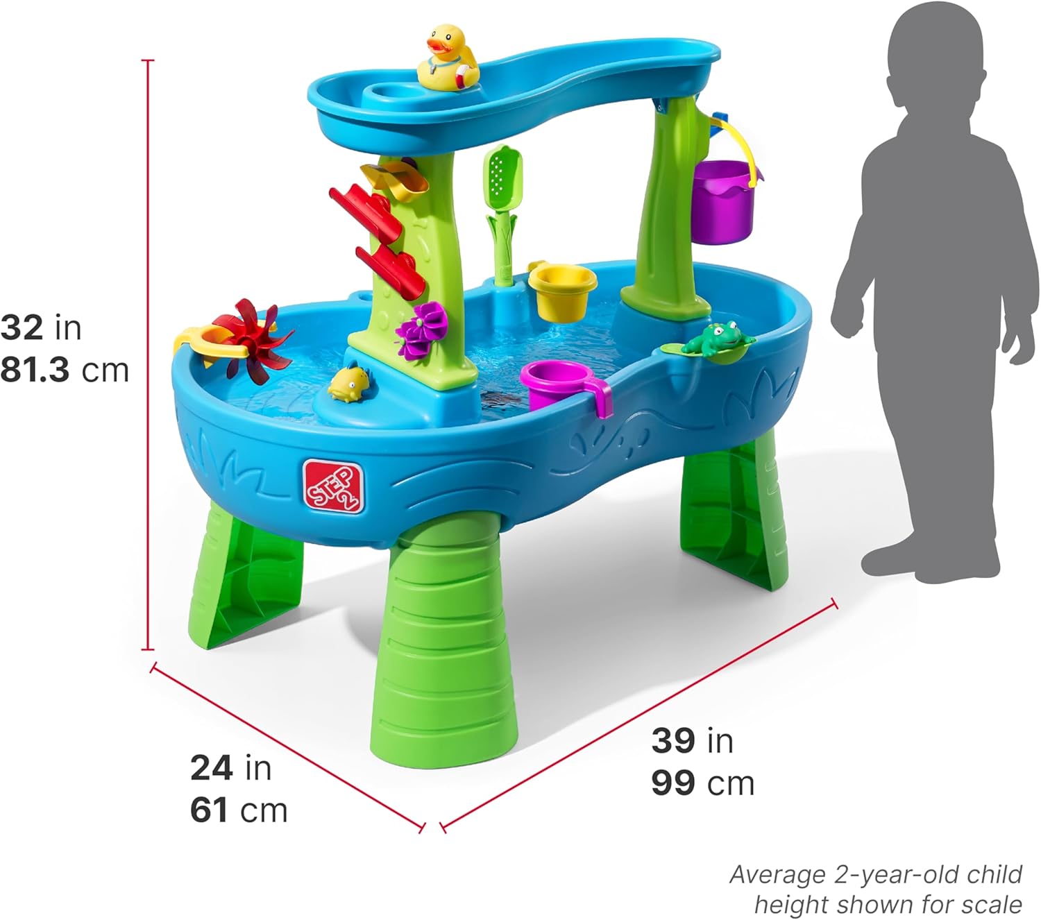 Step2 Rain Shower Splash Table d'eau avec 13 Accessoires - Bleu & Vert | Table Jeux d'eau | Table d’activité pour Le Jardin, Table Activité Eau | Table d'eau Extérieur