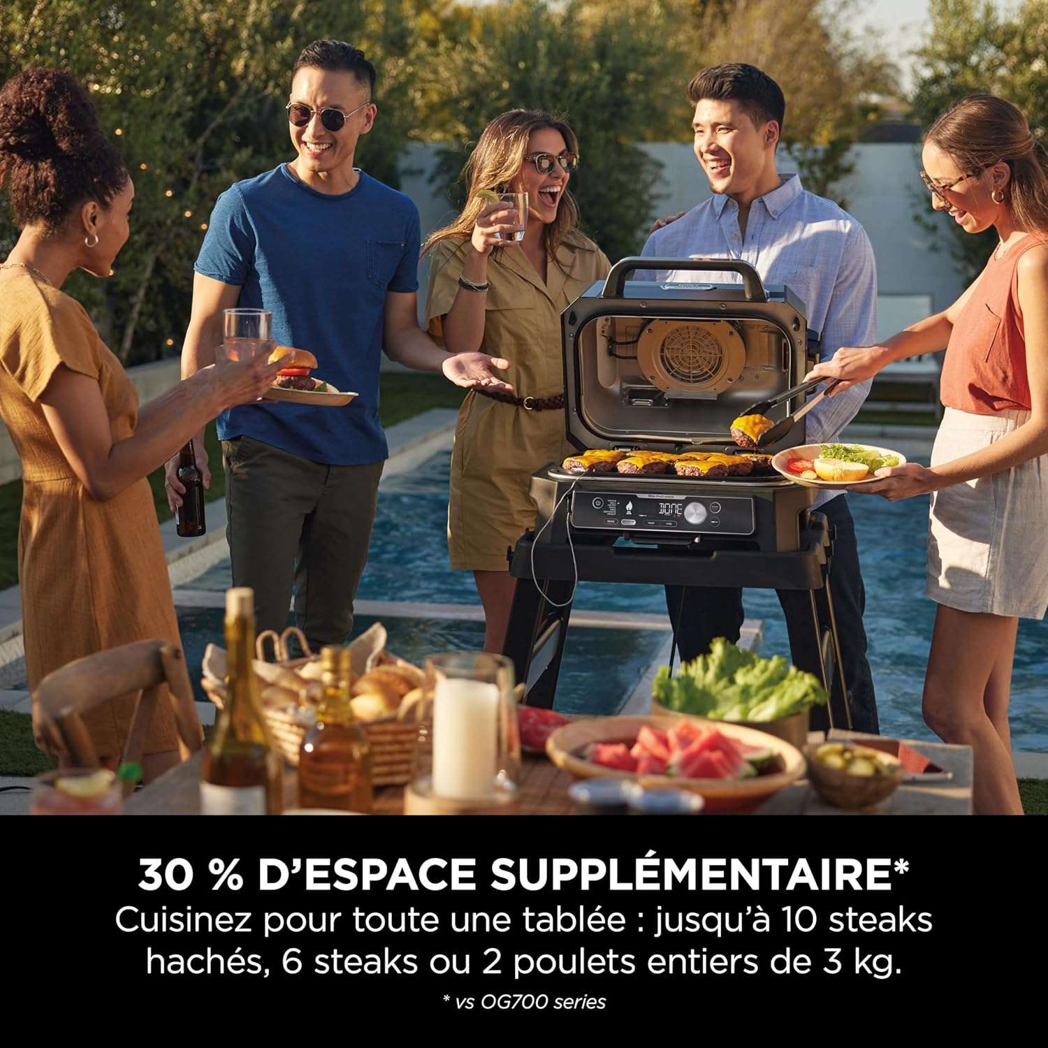 Ninja Woodfire Barbecue électrique et fumoir Pro XL avec thermomètre, barbecue et Air fryer d'extérieur 4-en-1 avec système Smart Cook et granulés Woodfire, portatif, gris/noir, OG850EU