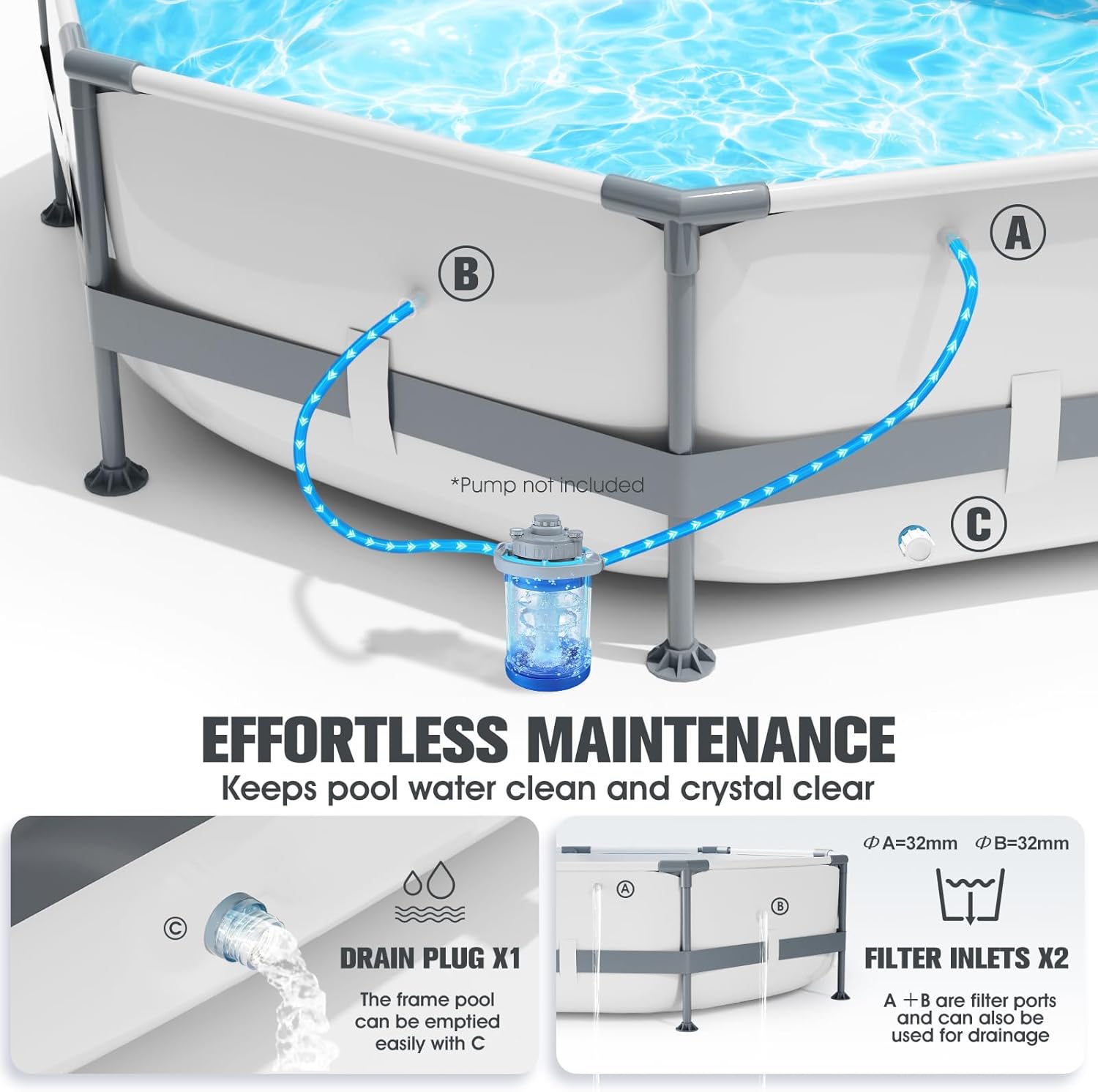 LanBlu Piscine Tubulaire Ronde 300 x 300 x 76cm, Piscine Hors Sol Ronde avec Matériau Anti-Crevaison, Grande Piscines Steel Frame Adulte Vidange Rapide, Piscines Tubulaire Jardin pour Toute la Famille