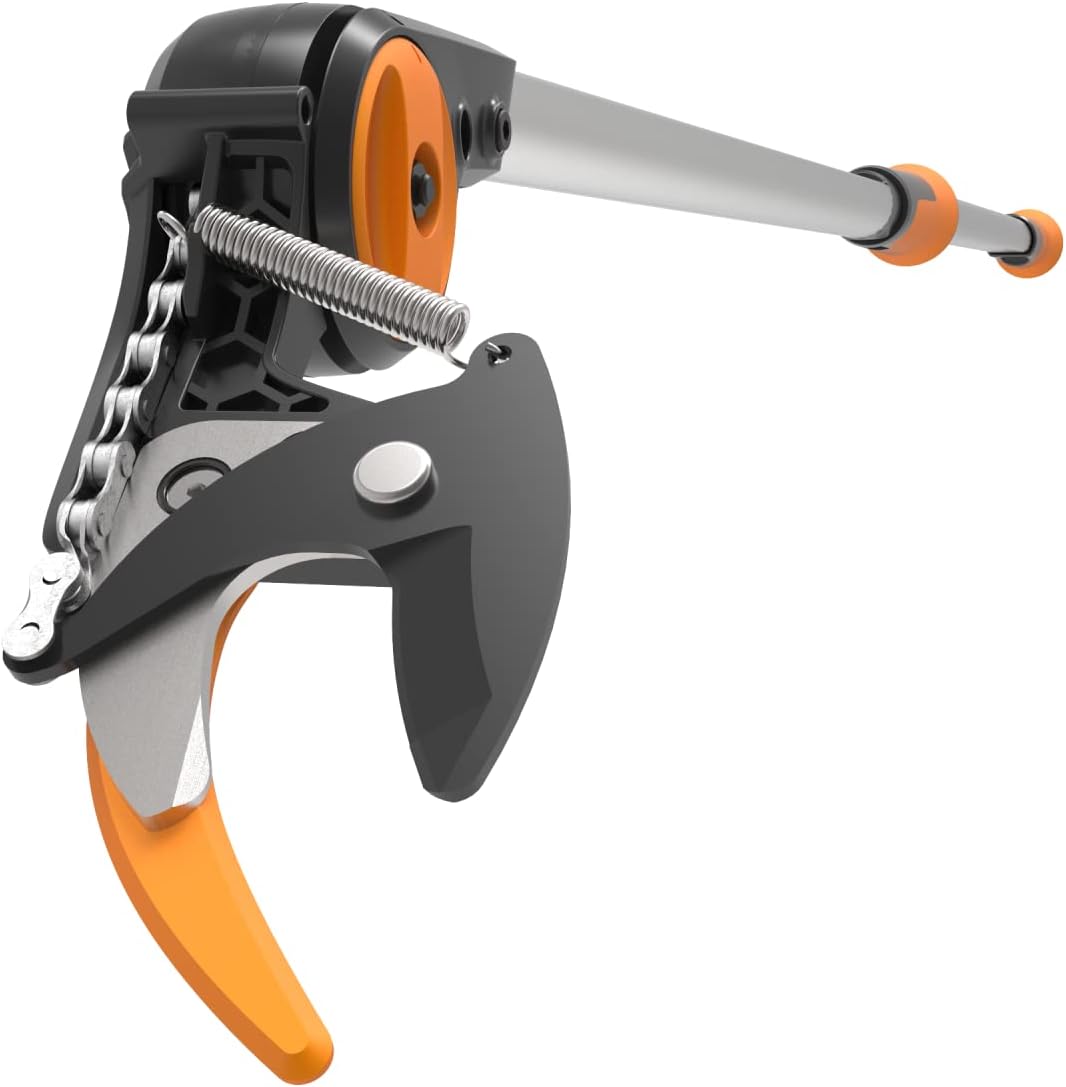 Fiskars Coupe-Branches Multifonctions Télescopique, pour Bois vert et Rameaux, Revêtement antiadhésif, Lame en acier/manche en aluminium, longueur 2,4 - 4 m, noir/orange, UPX86, 1023624