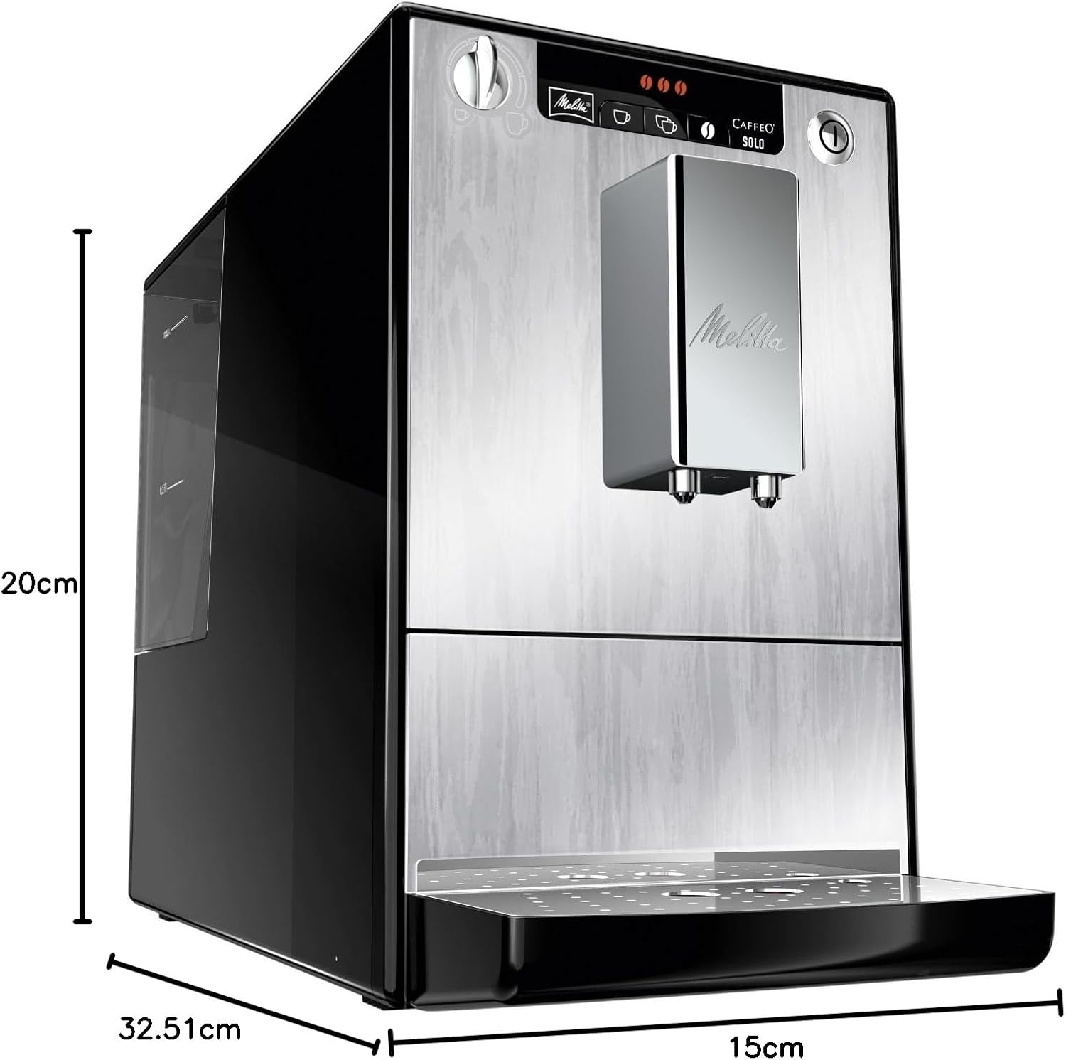 Melitta Caffeo Solo Noir Pure Black, Machine à Café à Grains avec Broyeur et Système d'Extraction des Arômes, Affichage LED, Mode 1 à 2 Tasses, Cafetière Expresso, Automatique, E950-222, 1400W