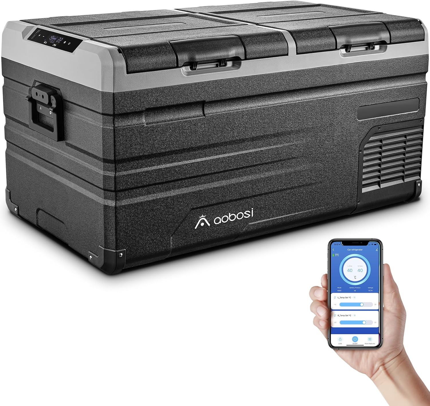 AAOBOSI 46 L Glaciere a Compression, Glaciere Electrique Double Zone, 12 V/24 V et 100-240 V Frigo Camping, -20 ℃ à 20 ℃, pour Voiture, Camion, Bateau, Camping-Car
