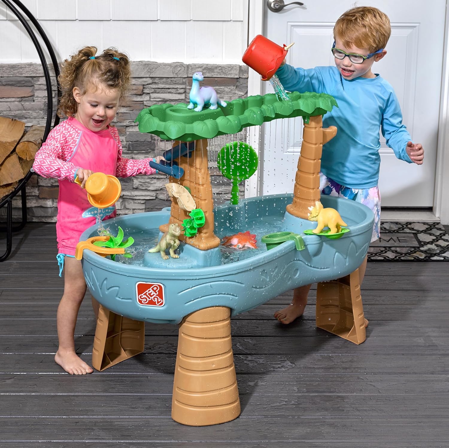 Step2 Rain Shower Splash Table d'eau avec 13 Accessoires - Bleu & Vert | Table Jeux d'eau | Table d’activité pour Le Jardin, Table Activité Eau | Table d'eau Extérieur