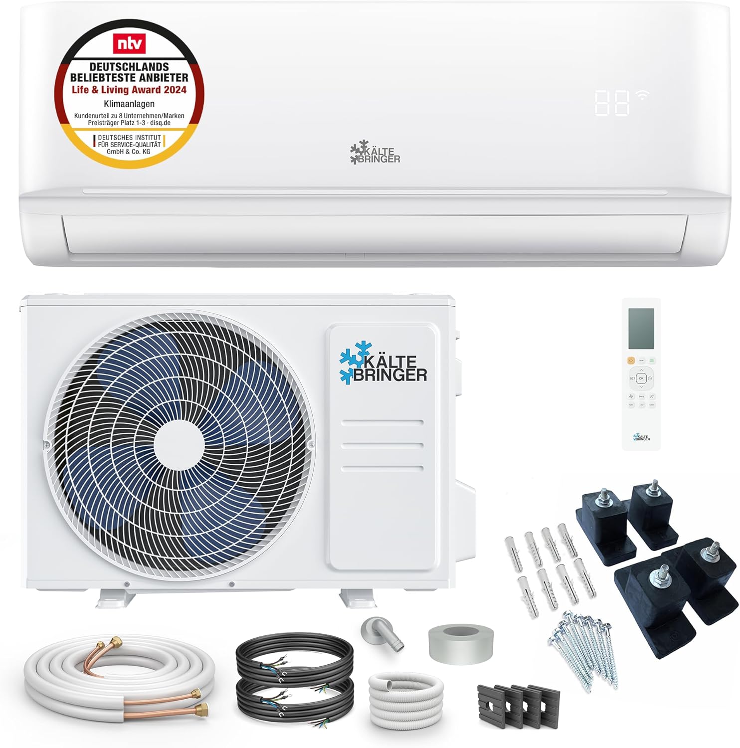 Kältebringer Climatiseur Split - 18000 BTU (5,1 kW) - Avec fonction chauffage, WiFi et App - très silencieux & économe en énergie - kit complet, 5m conduite de frigorigène, R32, matériel de montage